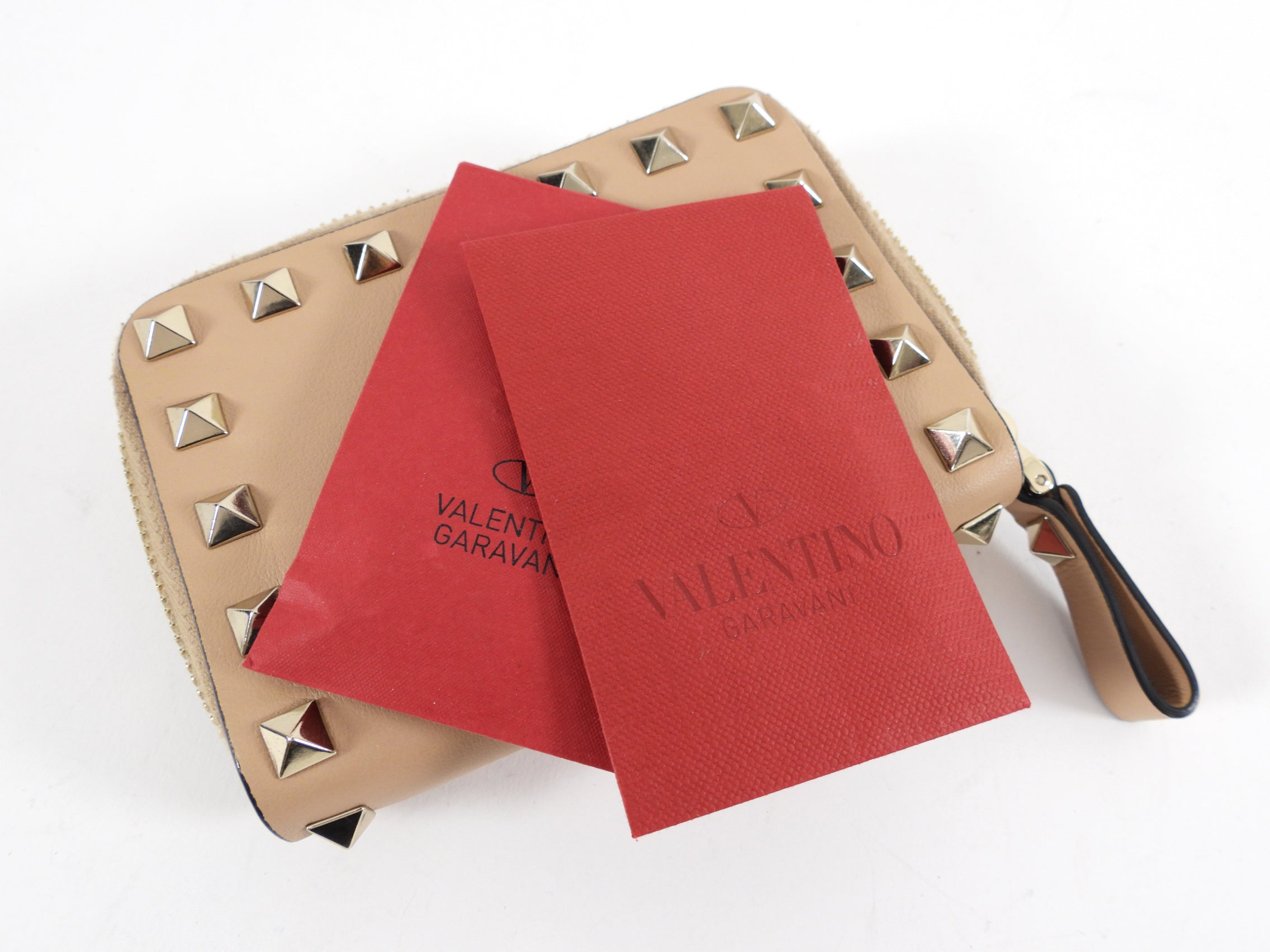 Valentino Nude Rockstud Leather Small Zip Wallet