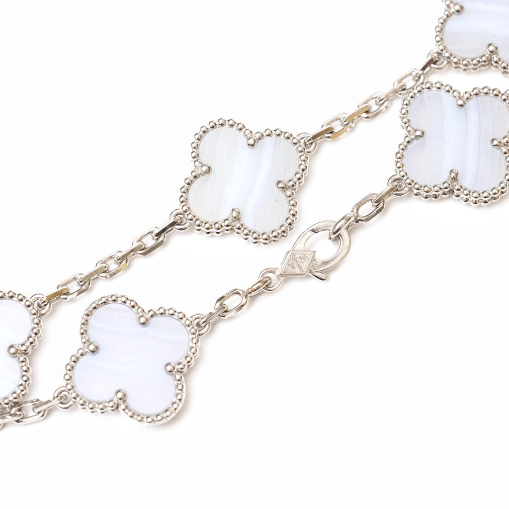 Van Cleef & Arpels Vintage Alhambra 5 Motifs Bracelet Chalcedony 18K White Gold