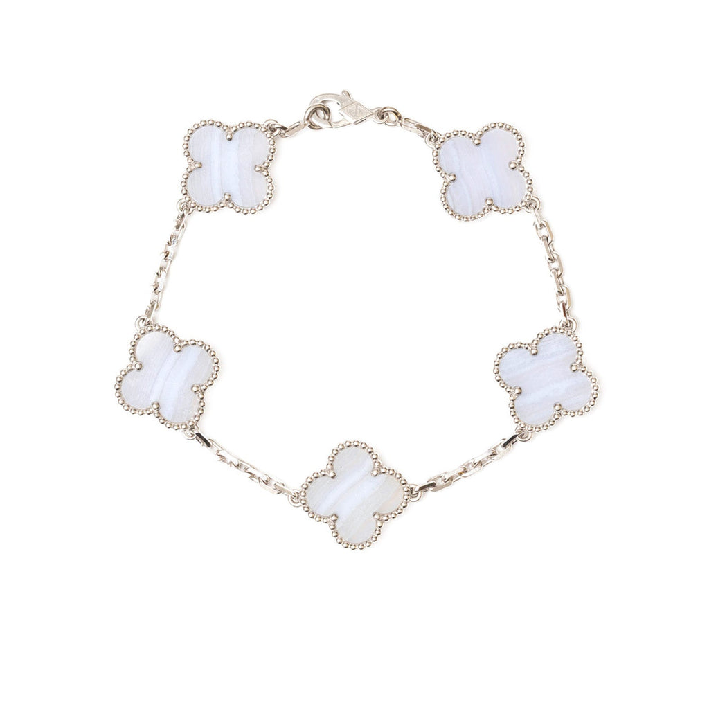 Van Cleef & Arpels Vintage Alhambra 5 Motifs Bracelet Chalcedony 18K White Gold