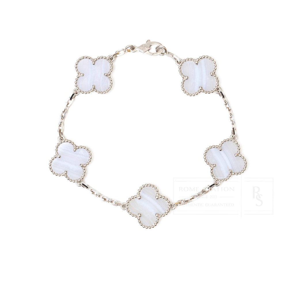 Van Cleef & Arpels Vintage Alhambra 5 Motifs Bracelet Chalcedony 18K White Gold