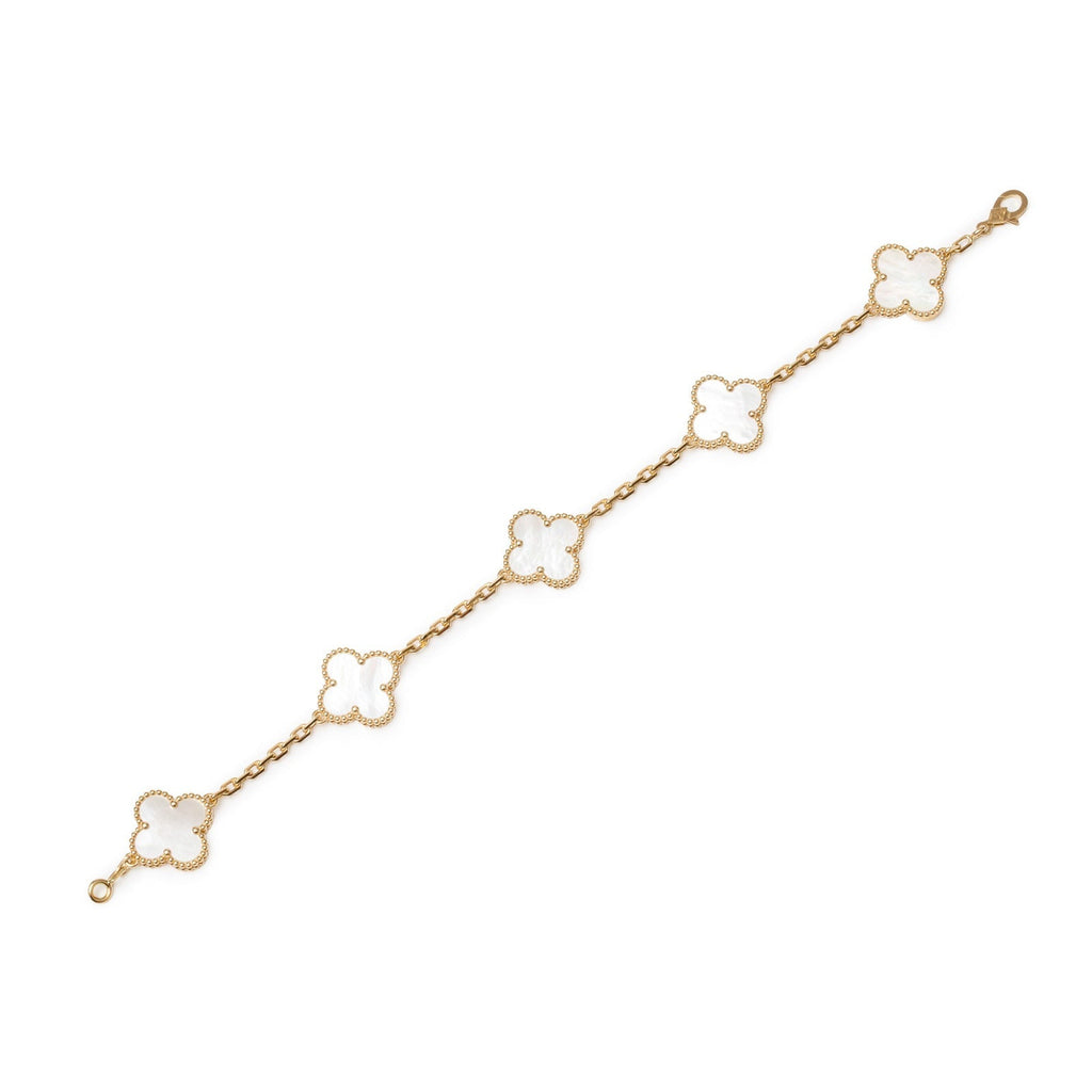 Van Cleef & Arpels Vintage Alhambra 5 Motifs Bracelet Mother-of-pearl 18K Yellow Gold