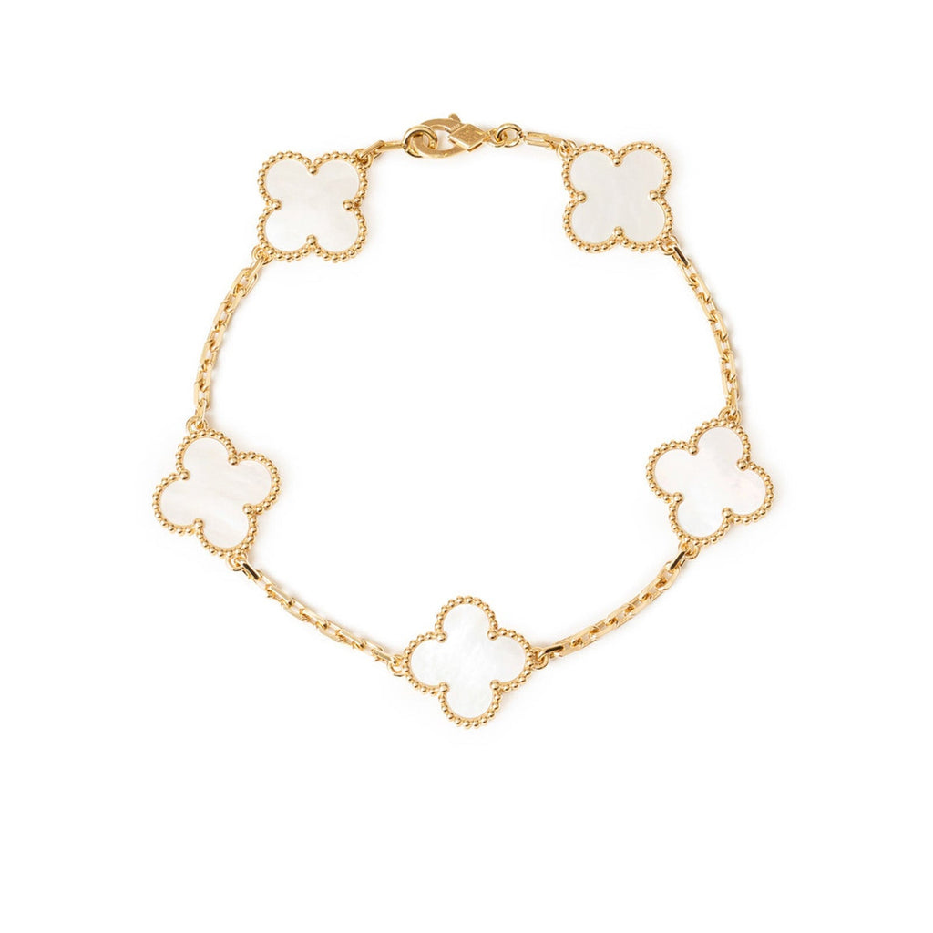 Van Cleef & Arpels Vintage Alhambra 5 Motifs Bracelet Mother-of-pearl 18K Yellow Gold