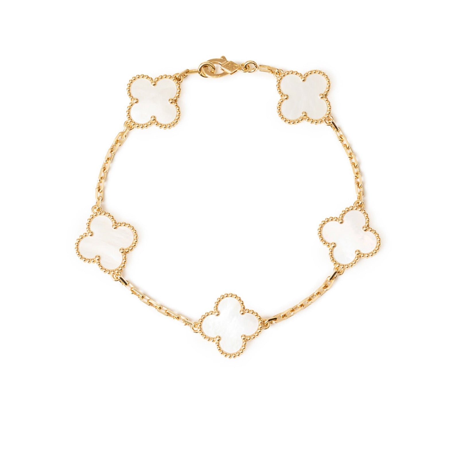 Van Cleef & Arpels Vintage Alhambra 5 Motifs Bracelet Mother-of-pearl 18K Yellow Gold