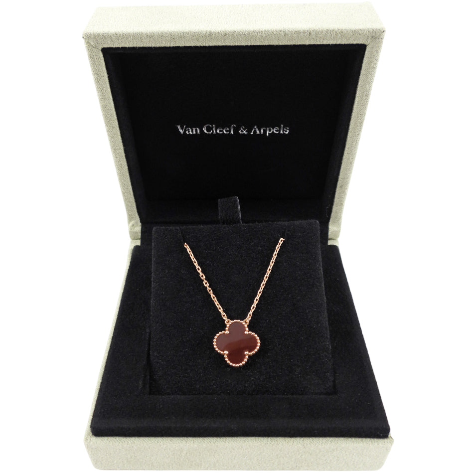 Van Cleef & Arpels 18k Rose Gold Carnelian Vintage Alhambra Pendant Necklace