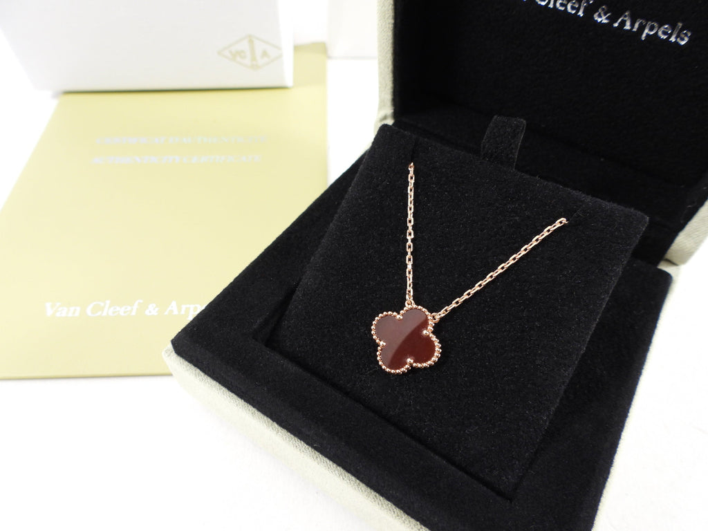 Van Cleef & Arpels 18k Rose Gold Carnelian Vintage Alhambra Pendant Necklace