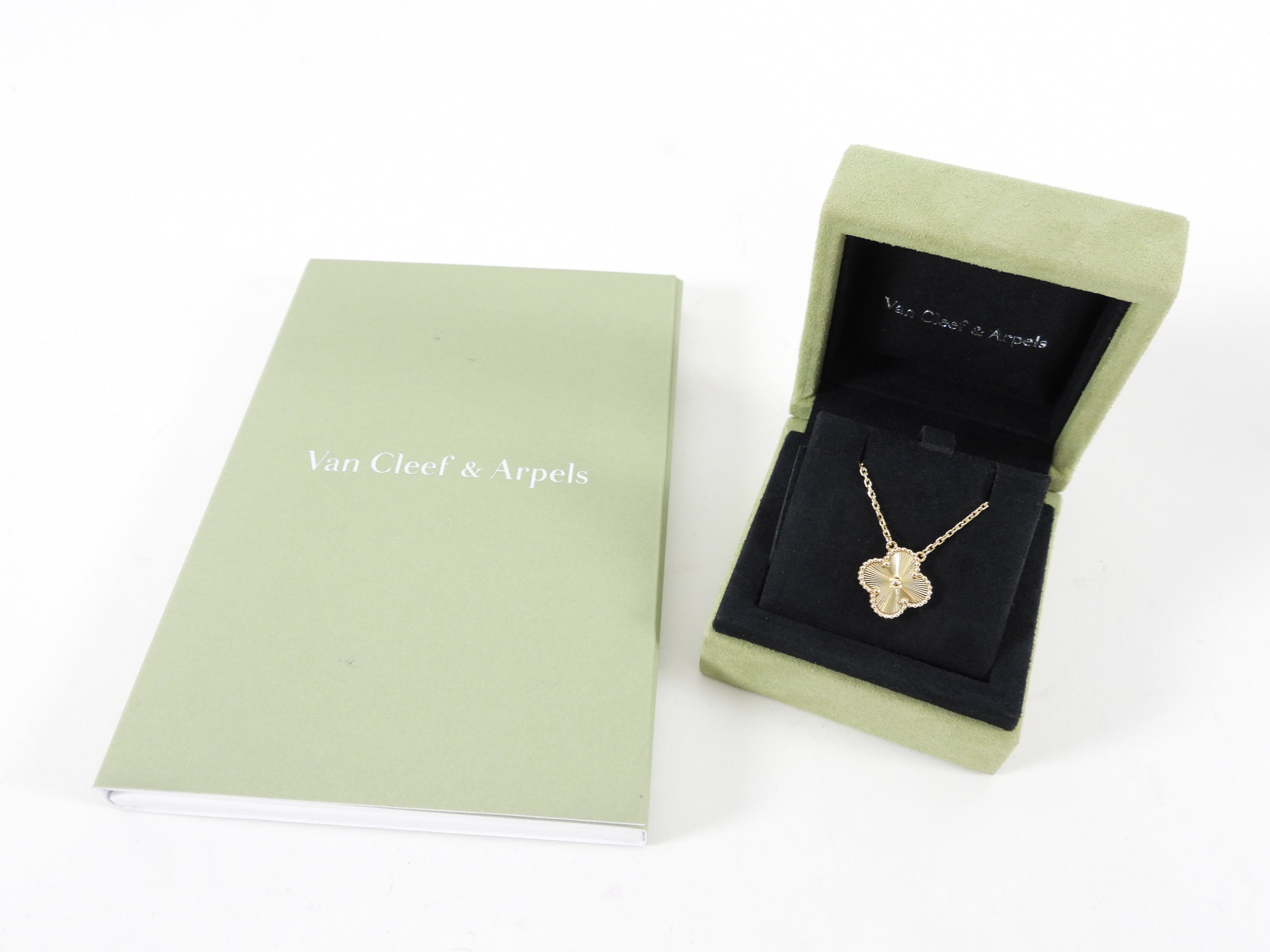 Van Cleef and Arpels 18k Gold Alhambra Guilloche Pendant Necklace