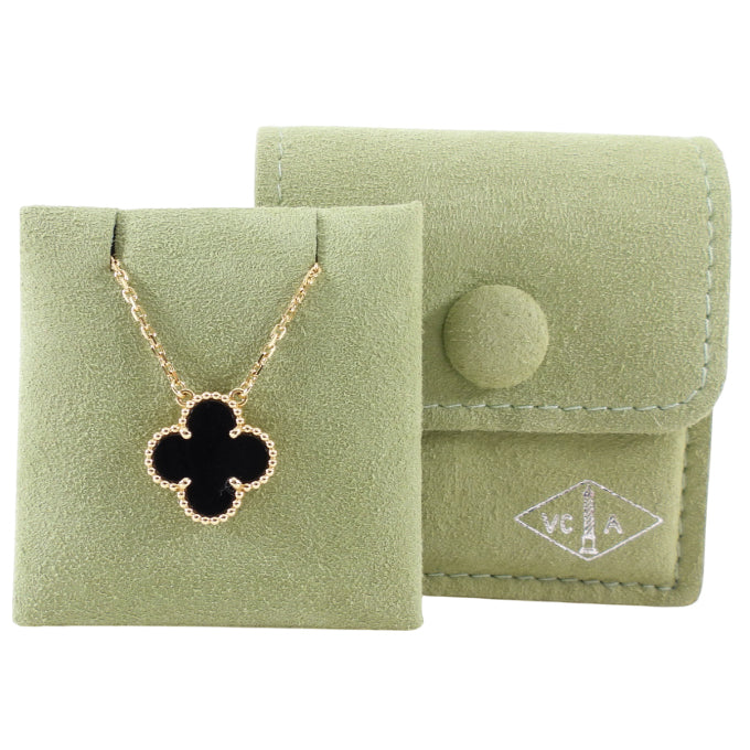 Van Cleef & Arpels 18k Yellow Gold Onyx Vintage Alhambra Pendant Necklace