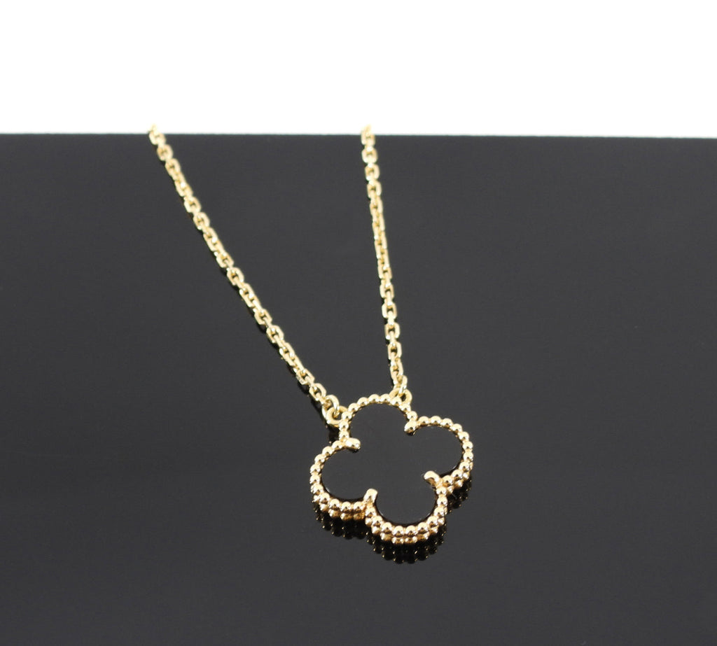 Van Cleef & Arpels 18k Yellow Gold Onyx Vintage Alhambra Pendant Necklace