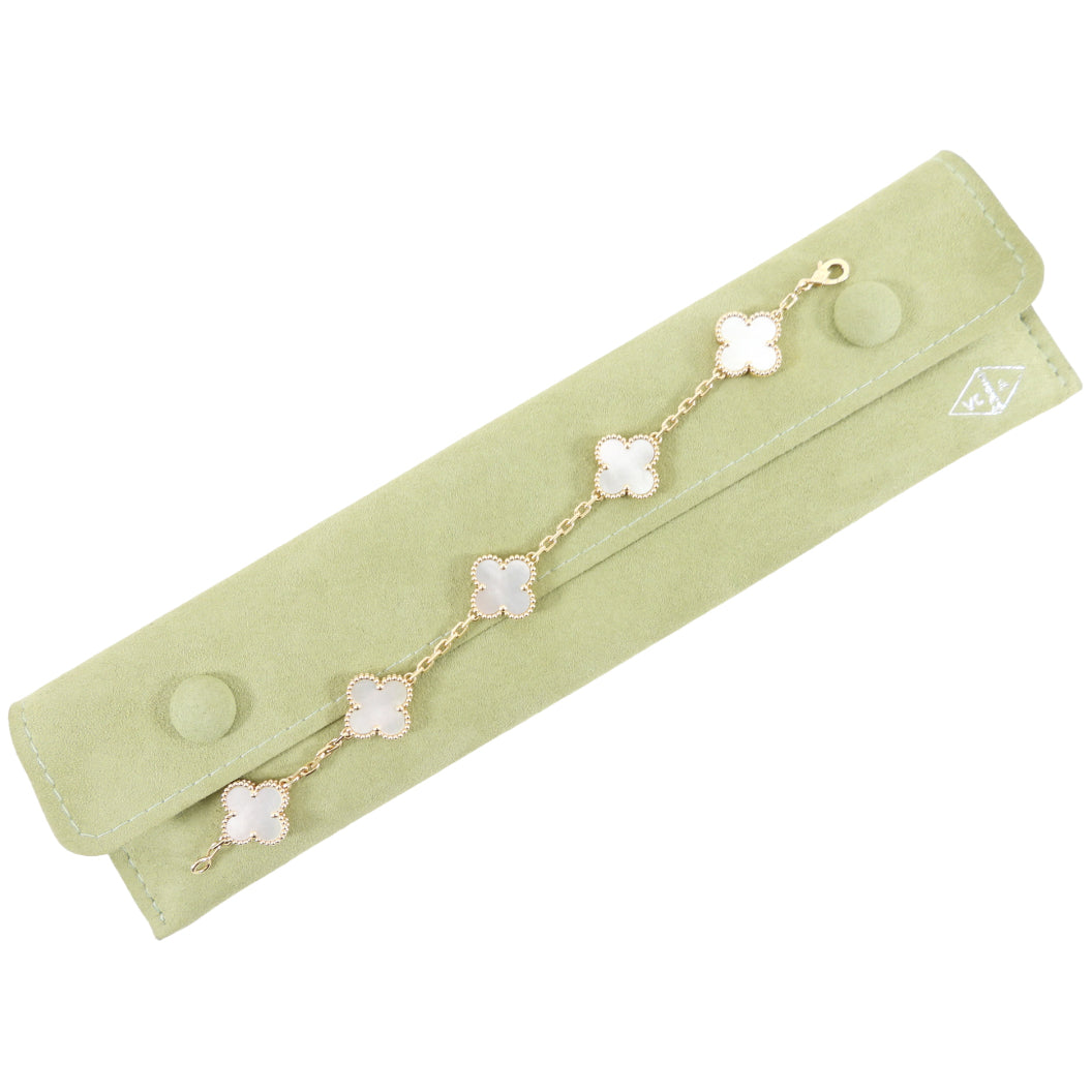 Van Cleef & Arpels 18k Yellow Gold MOP Alhambra Vintage 5 Motif Bracelet