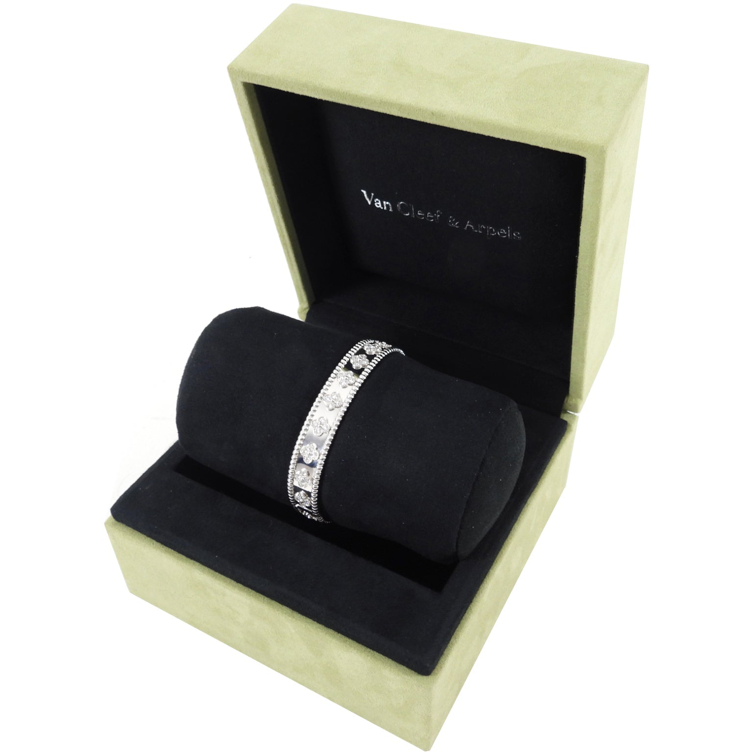 Van Cleef & Arpels 18k White Gold Diamond Perlee Clovers Bracelet