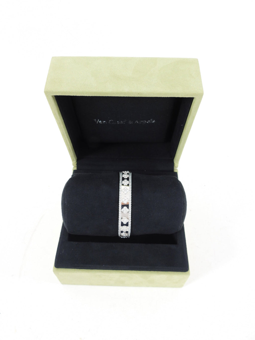 Van Cleef & Arpels 18k White Gold Diamond Perlee Clovers Bracelet