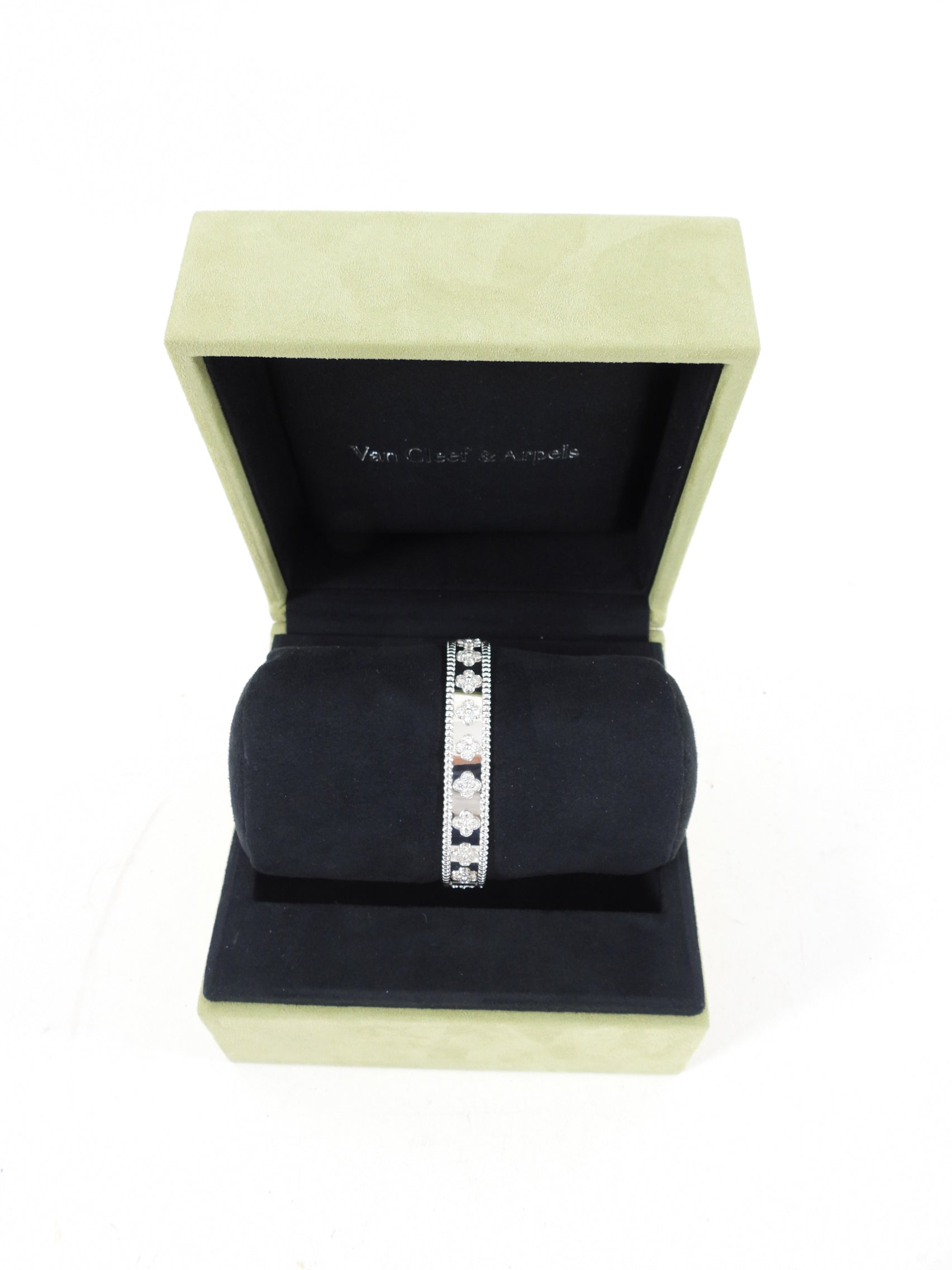 Van Cleef & Arpels 18k White Gold Diamond Perlee Clovers Bracelet