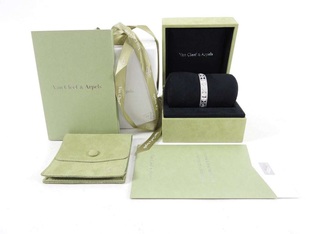 Van Cleef & Arpels 18k White Gold Diamond Perlee Clovers Bracelet
