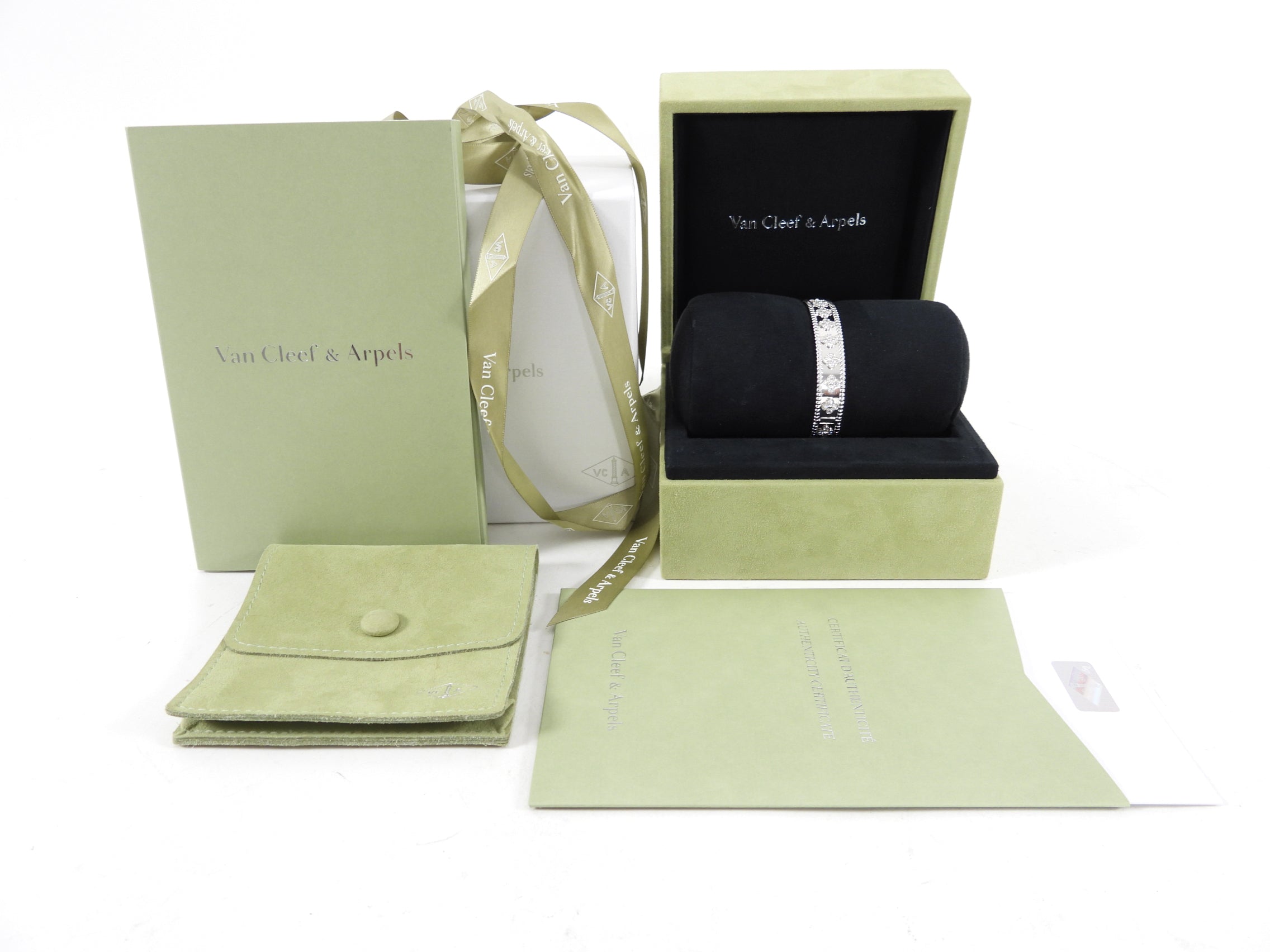 Van Cleef & Arpels 18k White Gold Diamond Perlee Clovers Bracelet