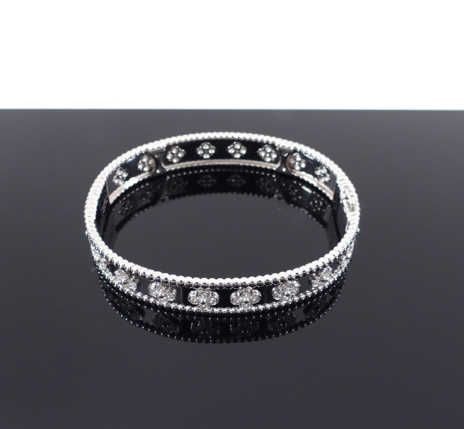 Van Cleef & Arpels 18k White Gold Diamond Perlee Clovers Bracelet