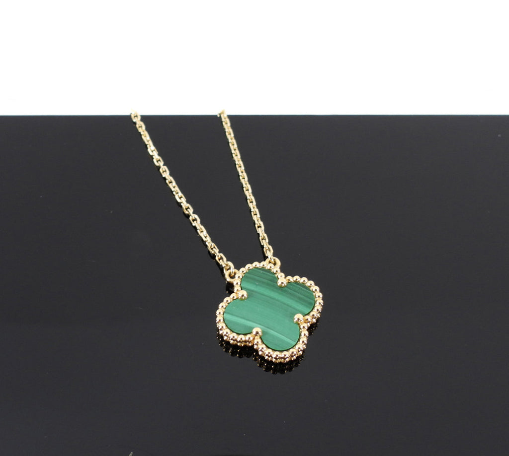 Van Cleef & Arpels 18k Yellow Gold Vintage Alhambra Malachite Necklace
