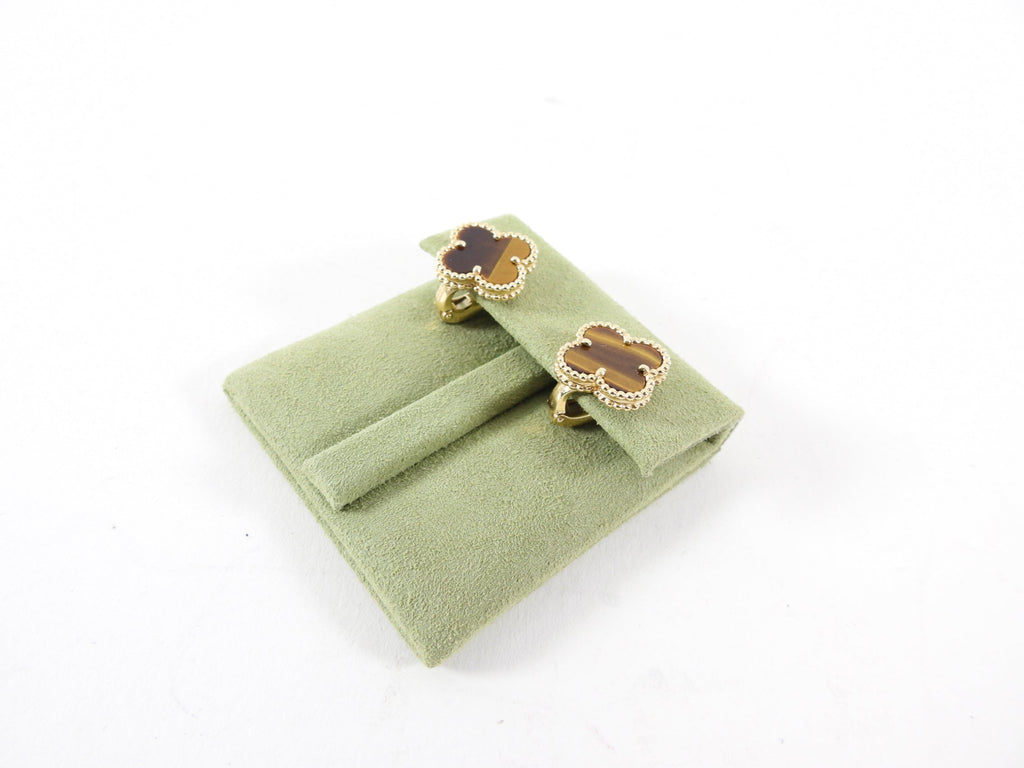 Van Cleef & Arpels 18k Yellow Gold Vintage Alhambra Tiger's Eye Earrings