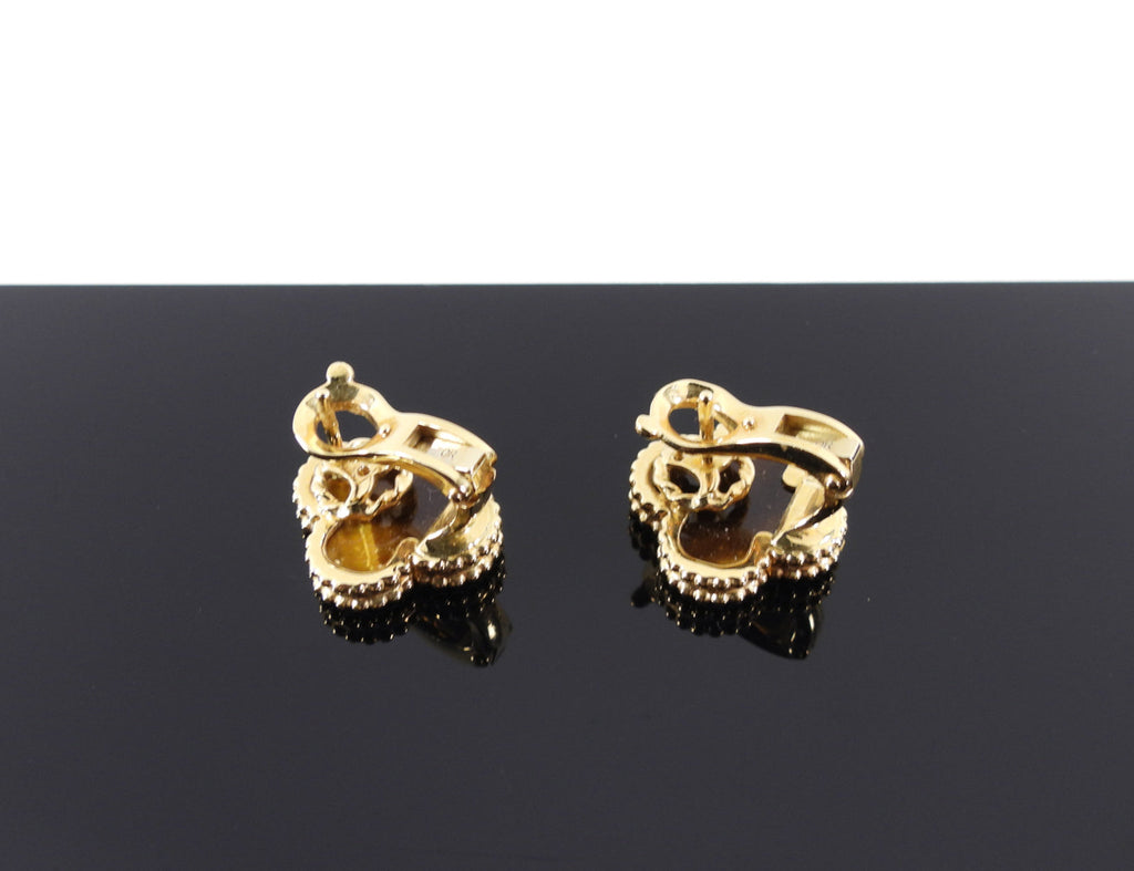 Van Cleef & Arpels 18k Yellow Gold Vintage Alhambra Tiger's Eye Earrings