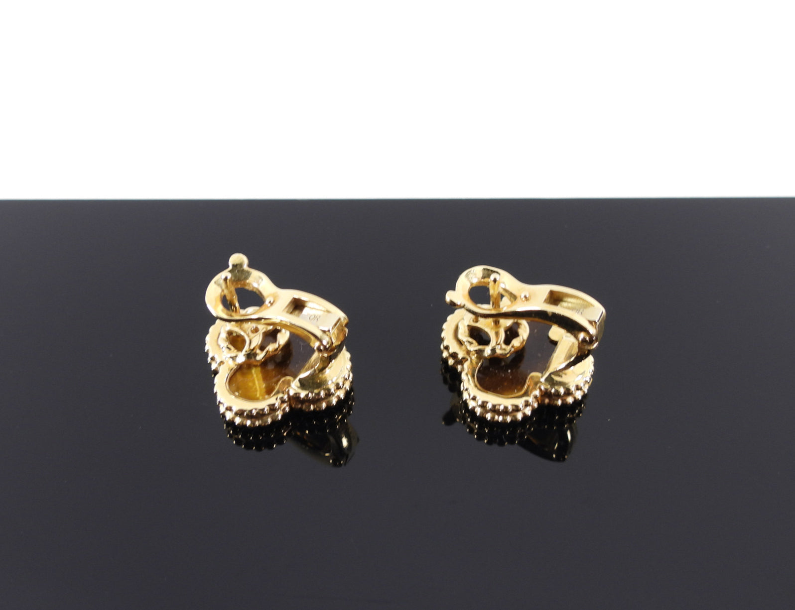 Van Cleef & Arpels 18k Yellow Gold Vintage Alhambra Tiger's Eye Earrings