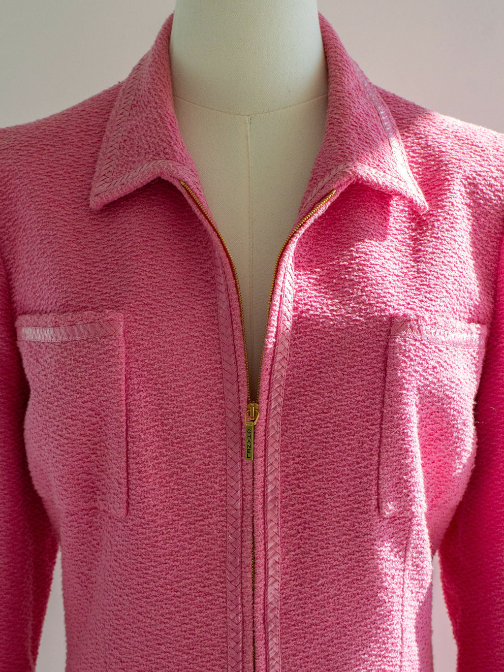 Chanel Vintage Spring/Summer 1995 Pink Barbie Gold Zip Tweed 95P Jacket