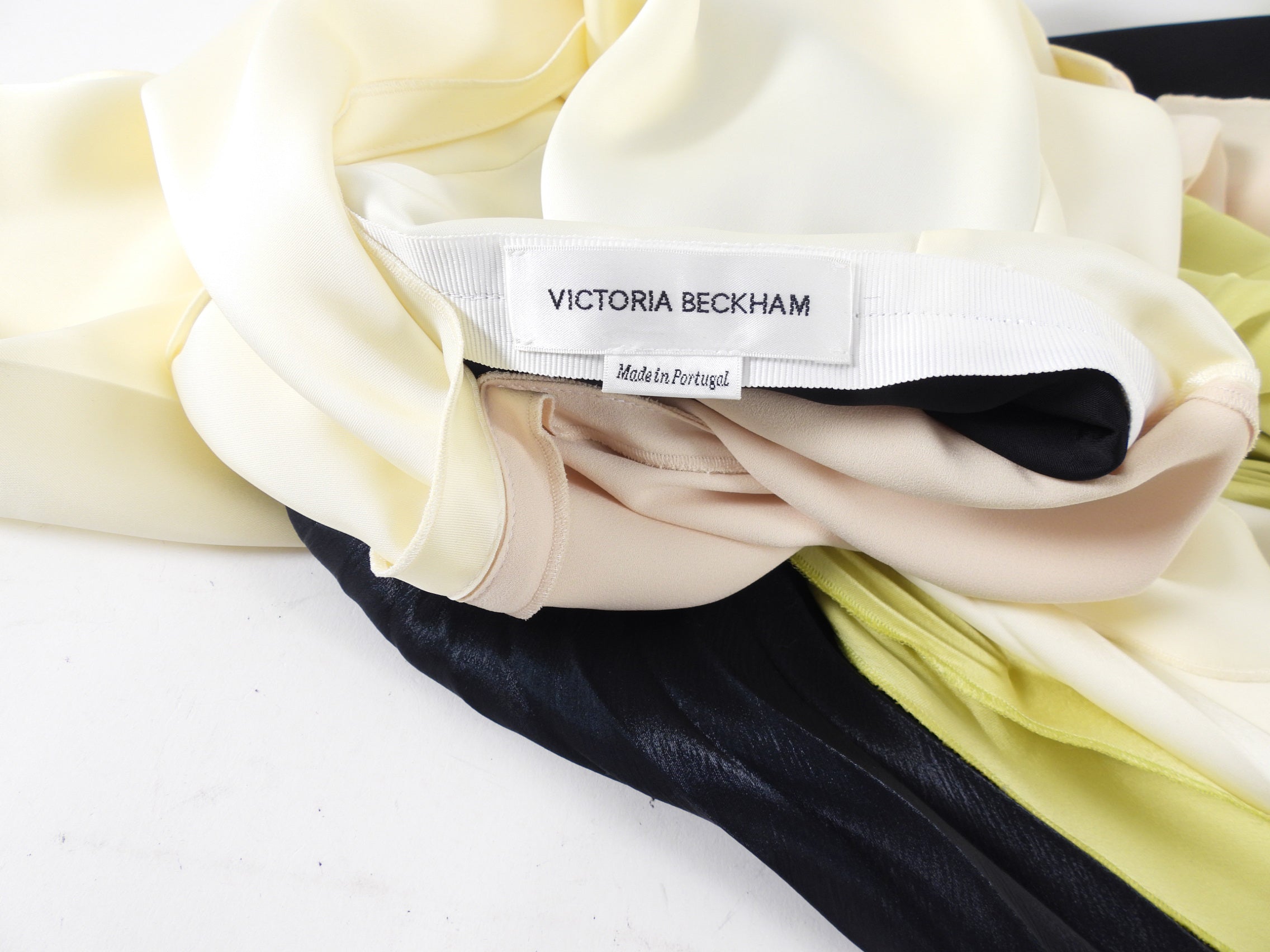 Victoria Beckham Satin Pleat Colour Block Gown - IT42 / 6