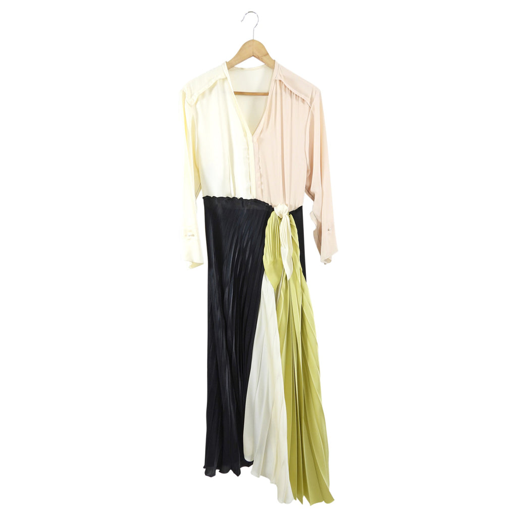 Victoria Beckham Satin Pleat Colour Block Gown - IT42 / 6