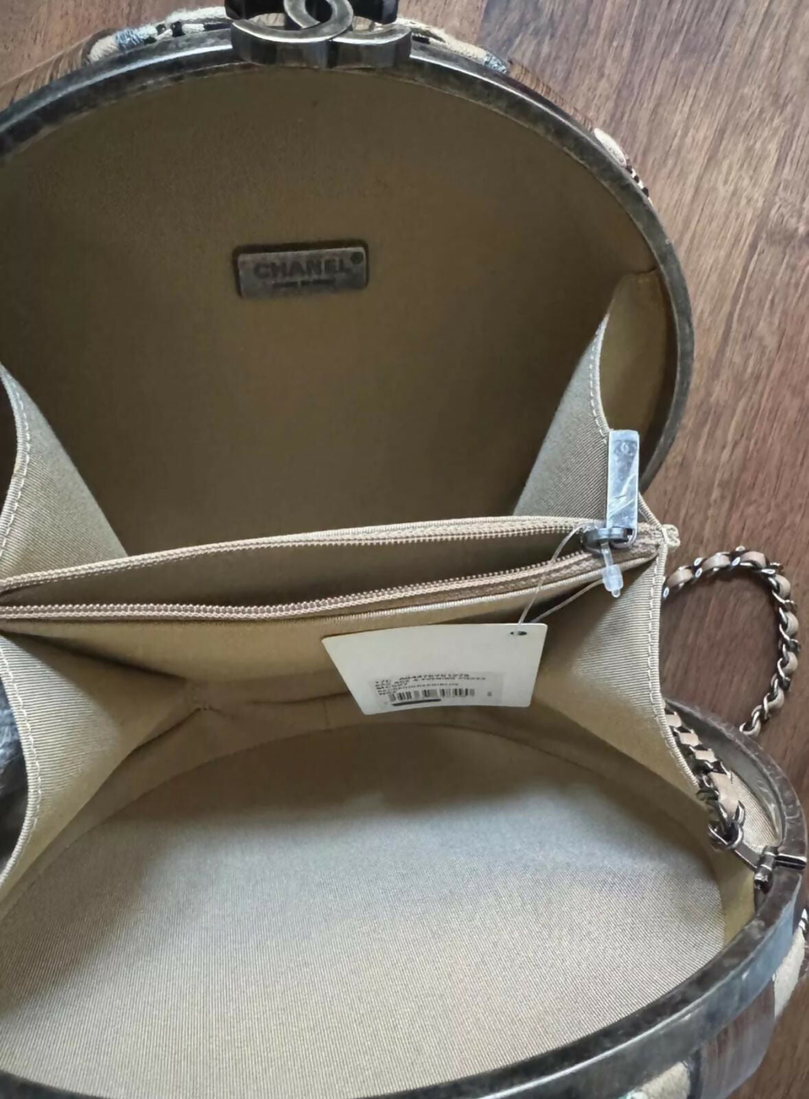 Chanel “Havana By Night” Round Woven Wood and Tweed Minaudière