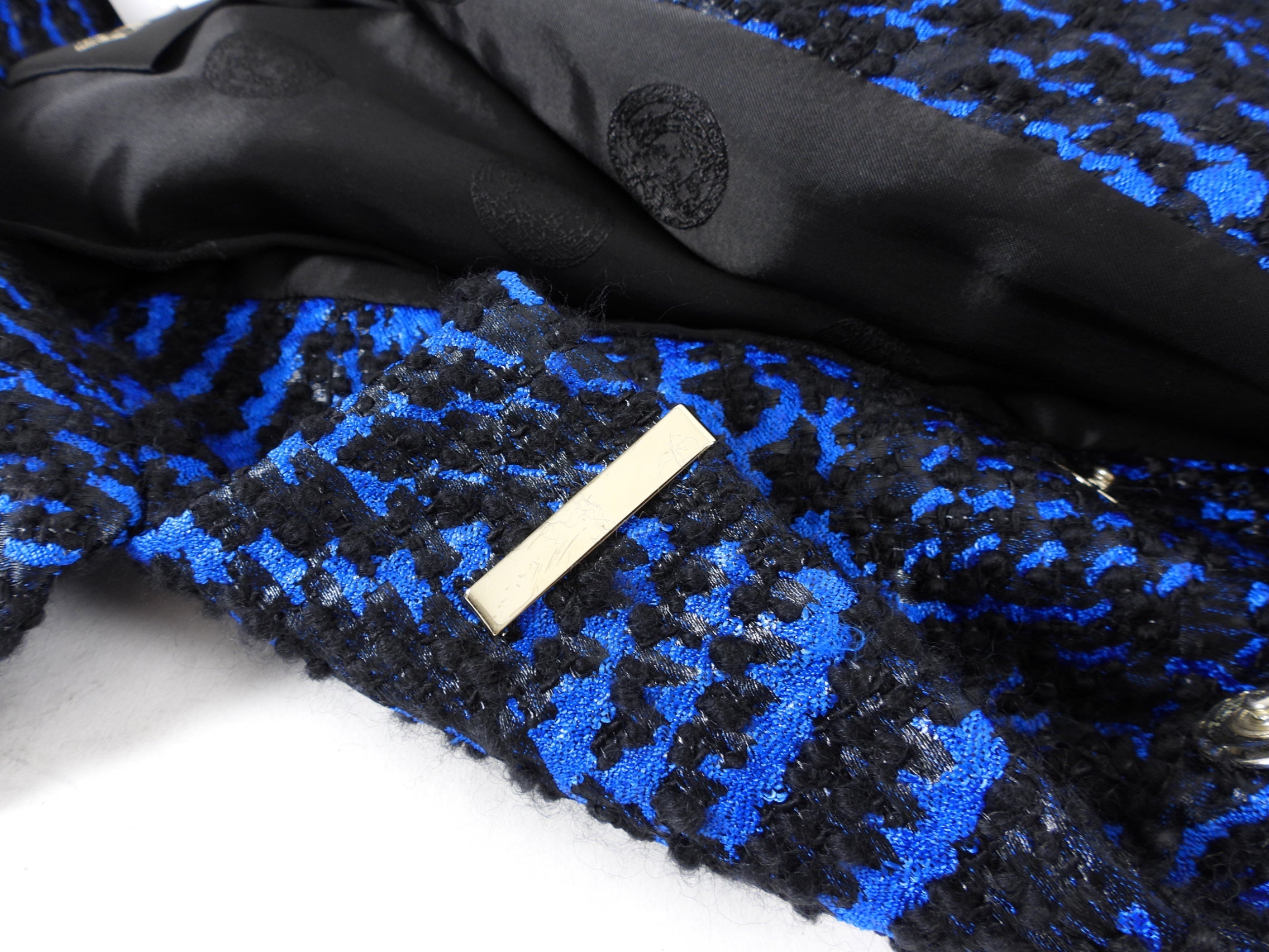 Versace Electric Blue and Black Boucle Wool Coat - IT42 / M