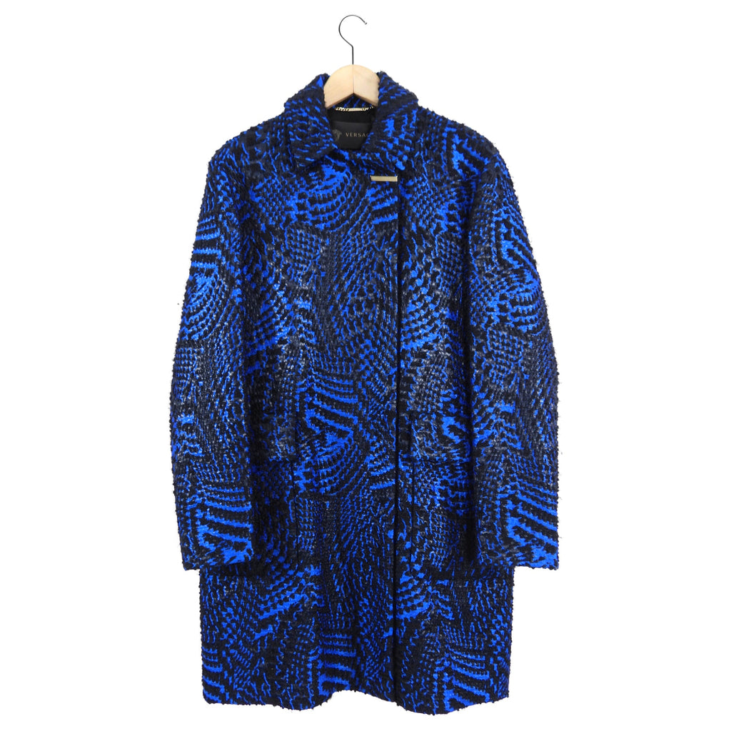 Versace Electric Blue and Black Boucle Wool Coat - IT42 / M