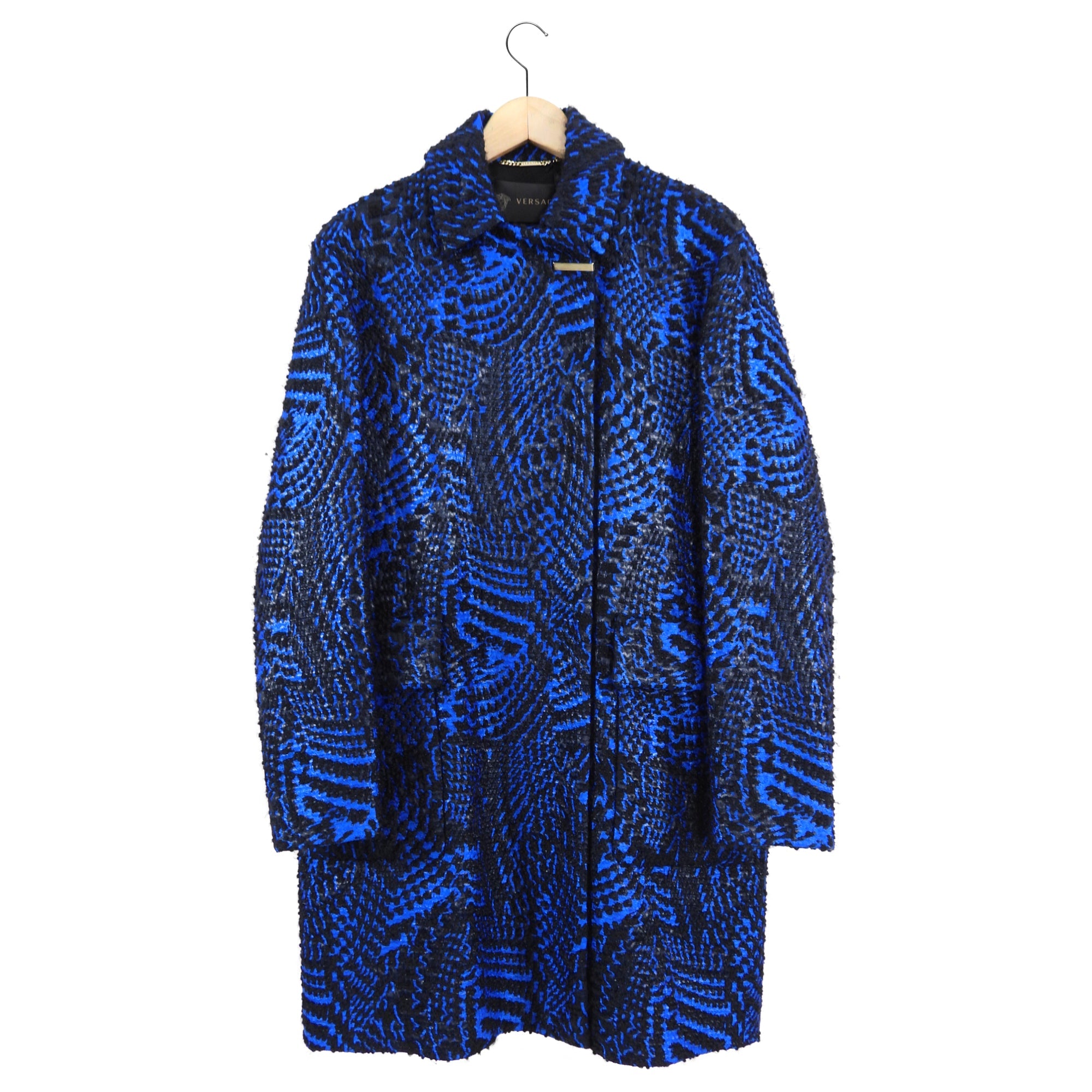 Versace Electric Blue and Black Boucle Wool Coat - IT42 / M