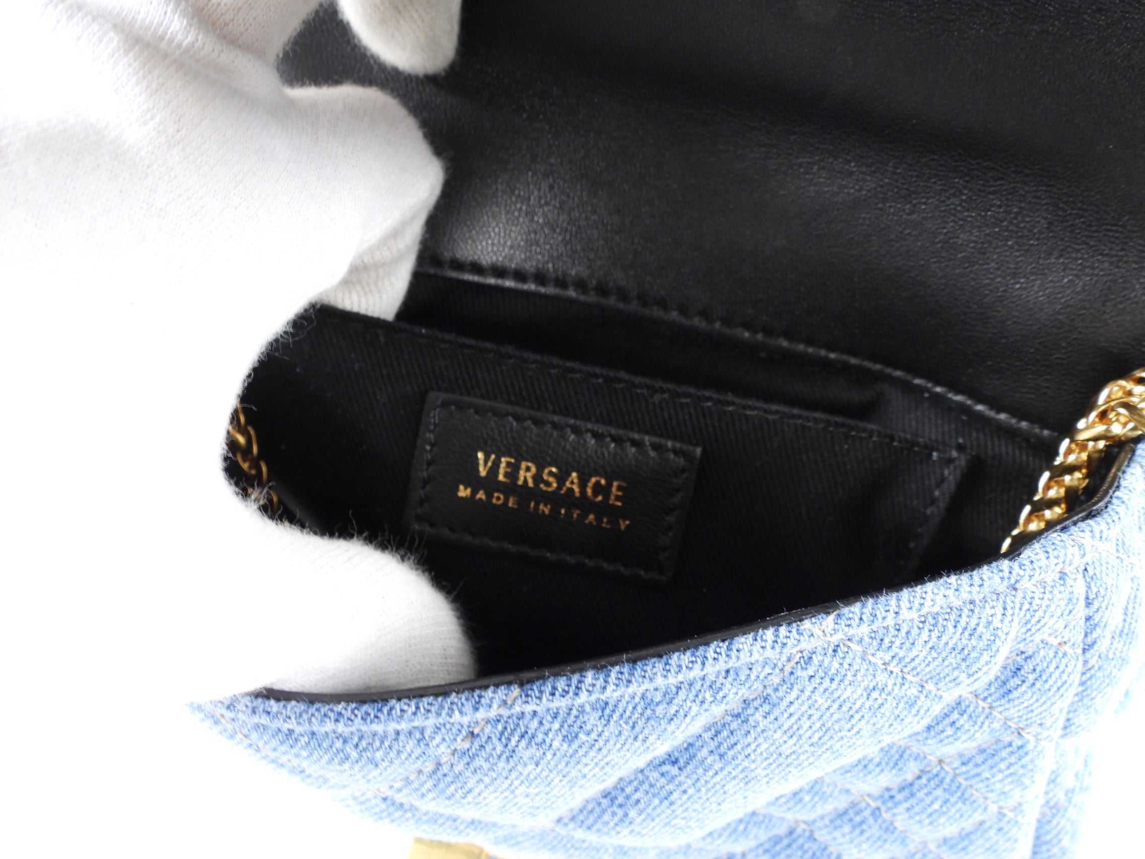 Versace Small Denim Barocco Quilted Icon Flap Bag
