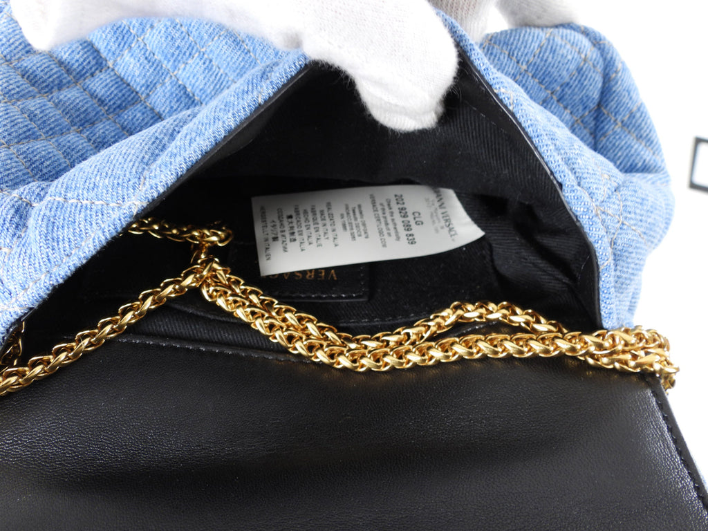 Versace Small Denim Barocco Quilted Icon Flap Bag