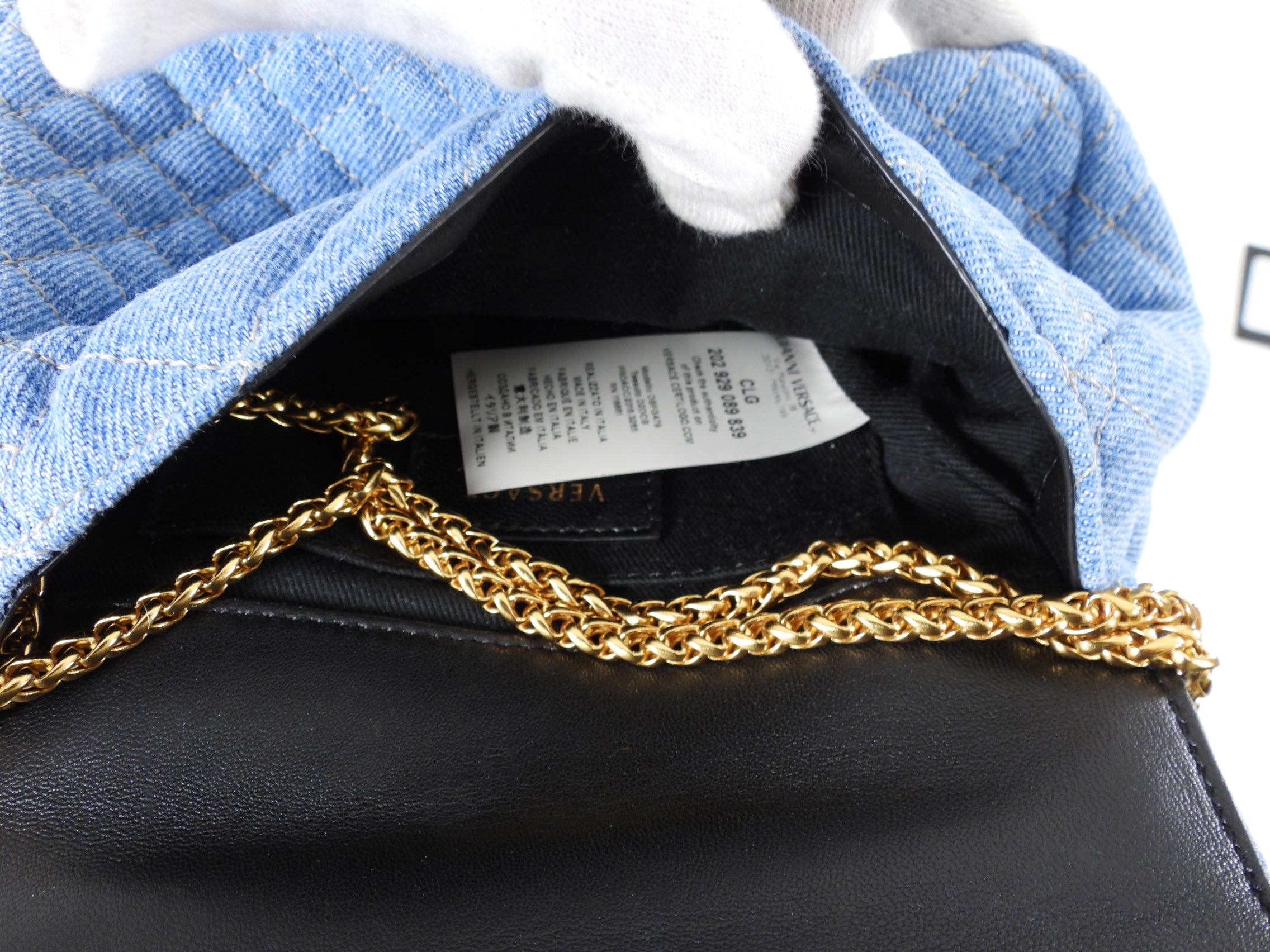 Versace Small Denim Barocco Quilted Icon Flap Bag