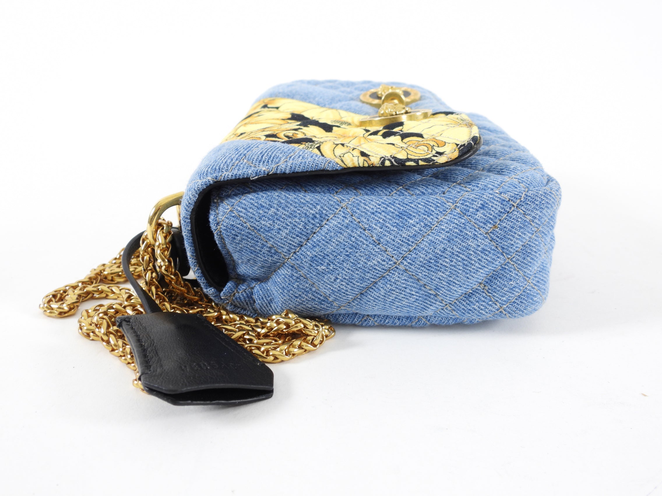 Versace Small Denim Barocco Quilted Icon Flap Bag