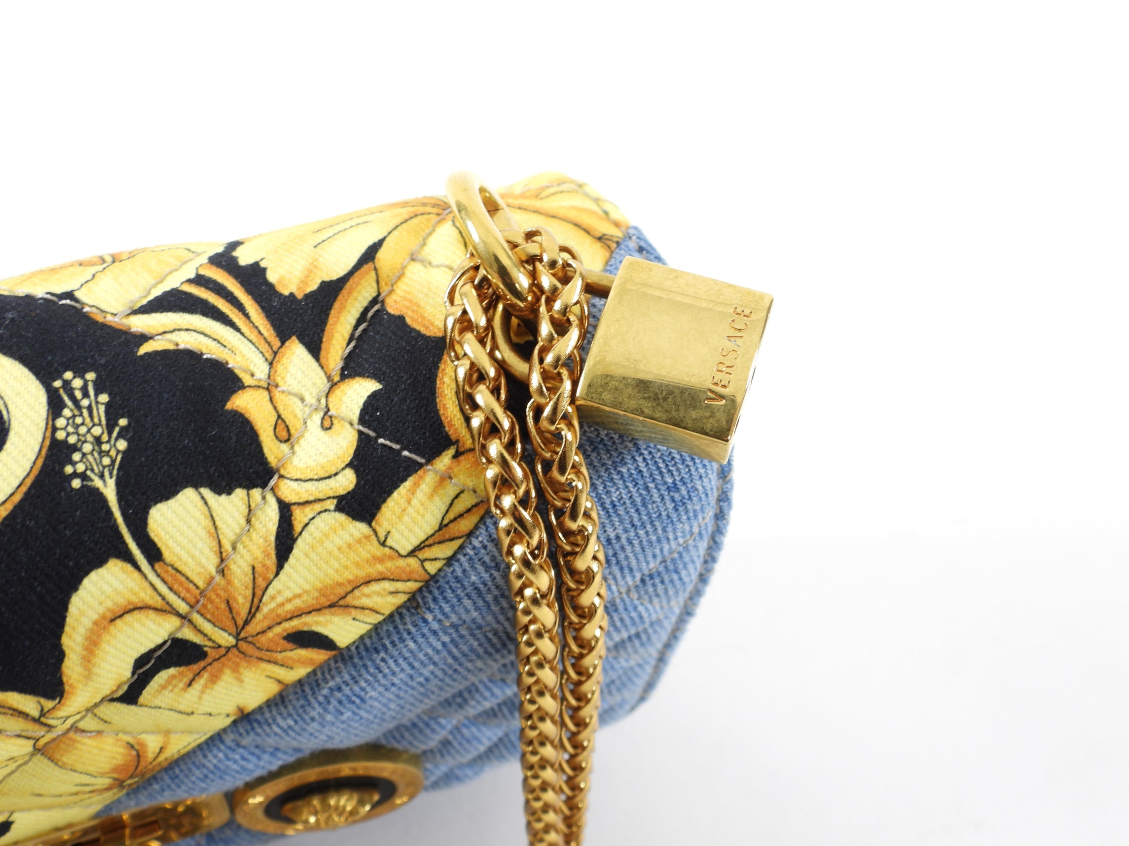 Versace Small Denim Barocco Quilted Icon Flap Bag