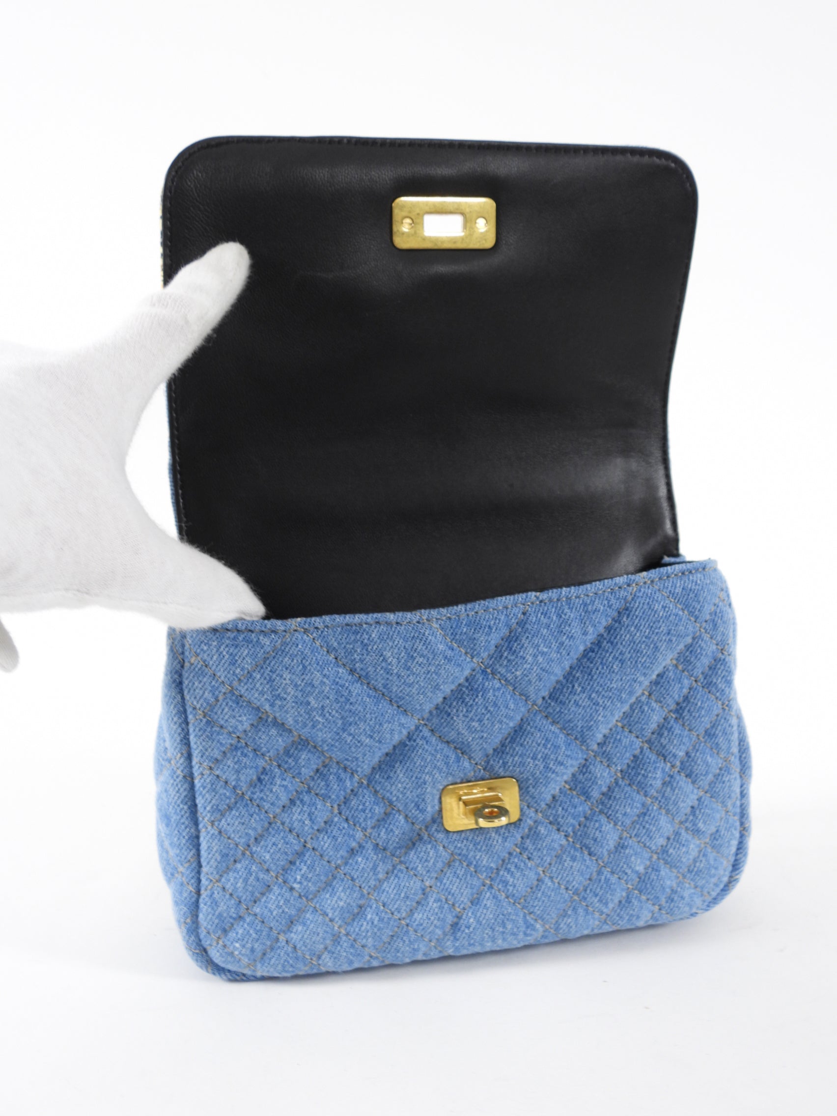 Versace Small Denim Barocco Quilted Icon Flap Bag
