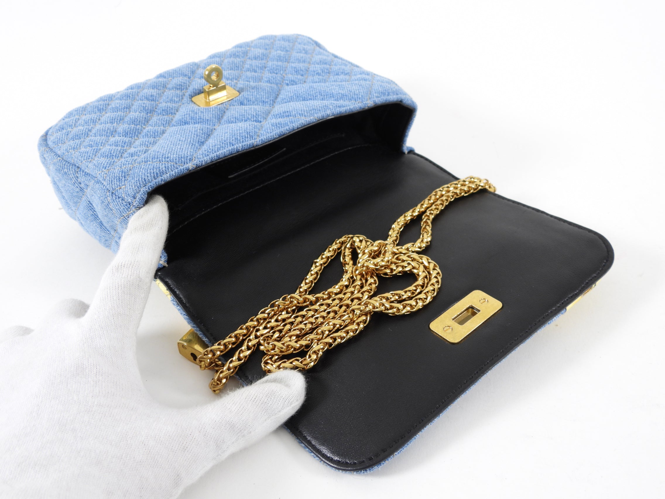 Versace Small Denim Barocco Quilted Icon Flap Bag