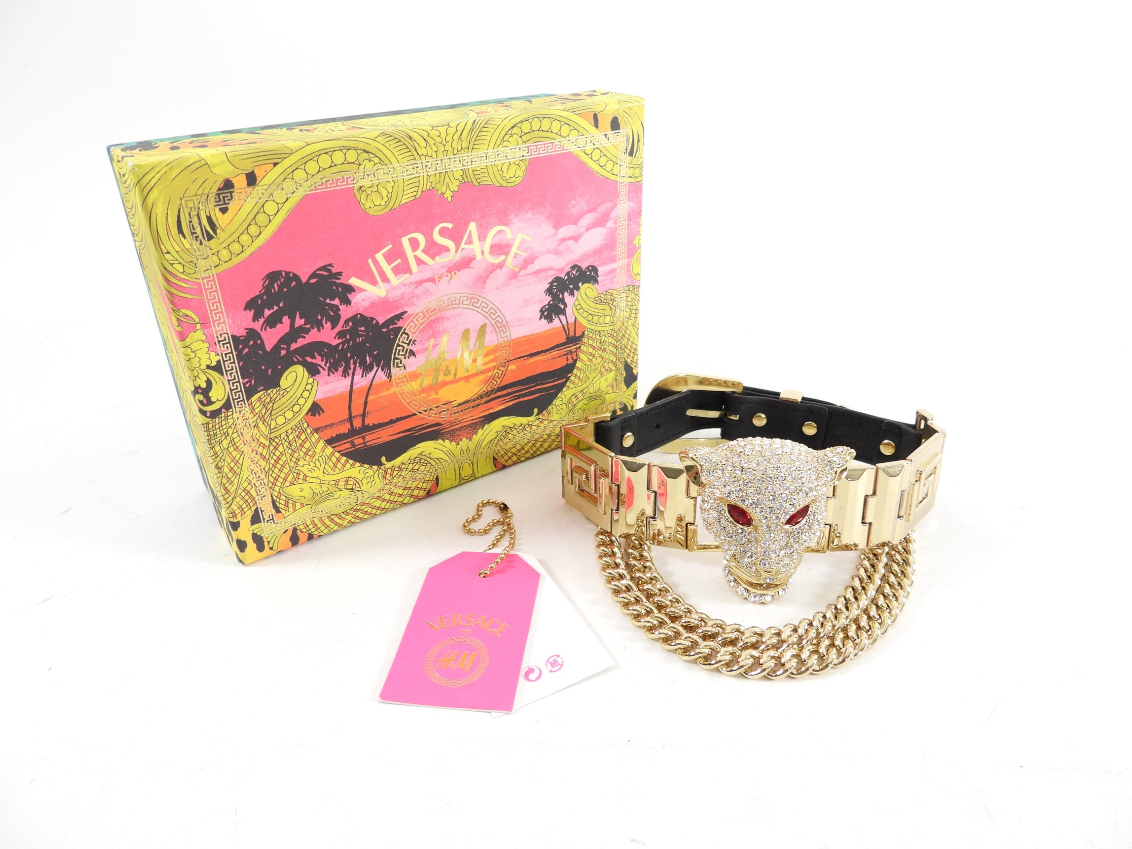 Versace x H&M Goldtone Jewelled Panther Chain Choker Necklace