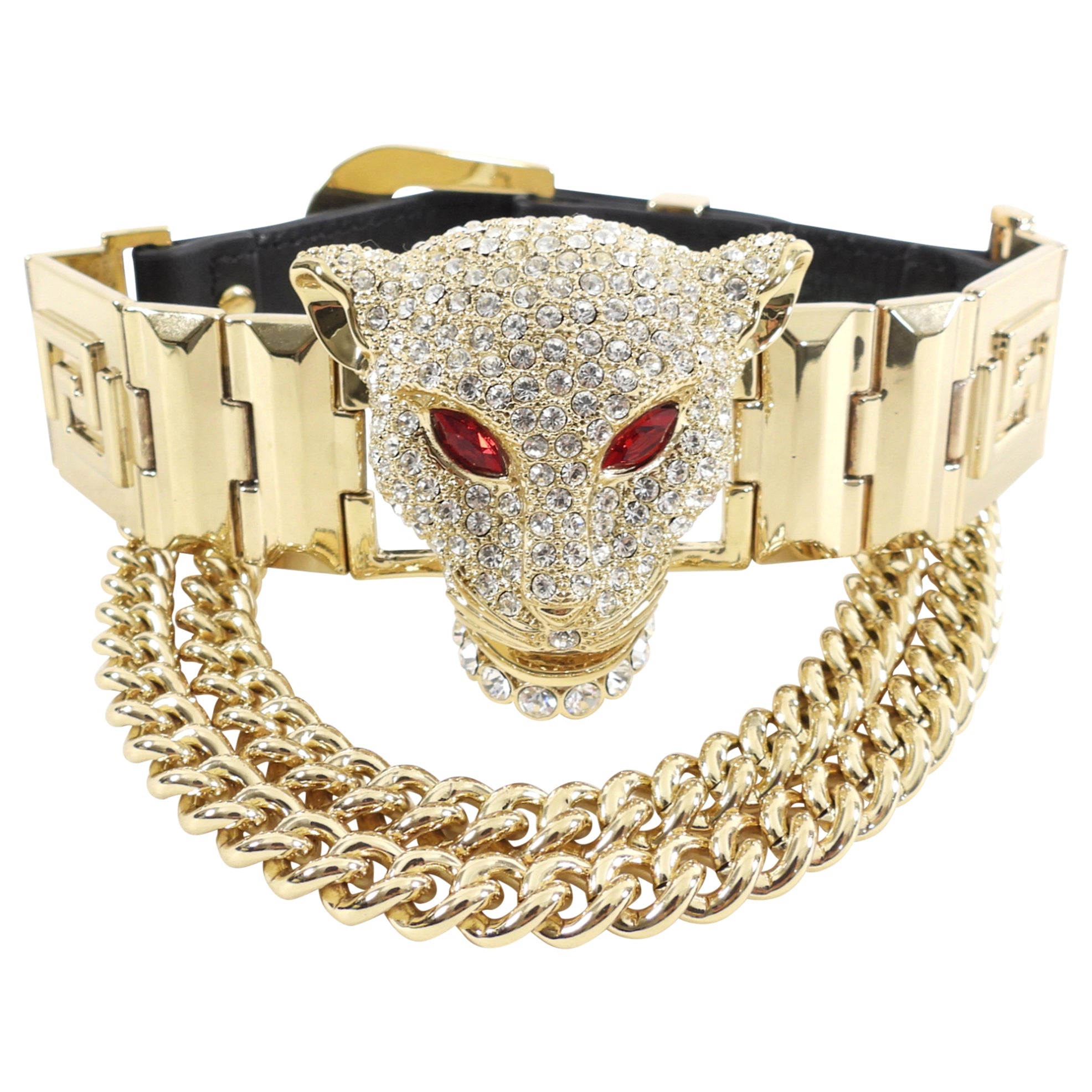 Versace x H&M Goldtone Jewelled Panther Chain Choker Necklace