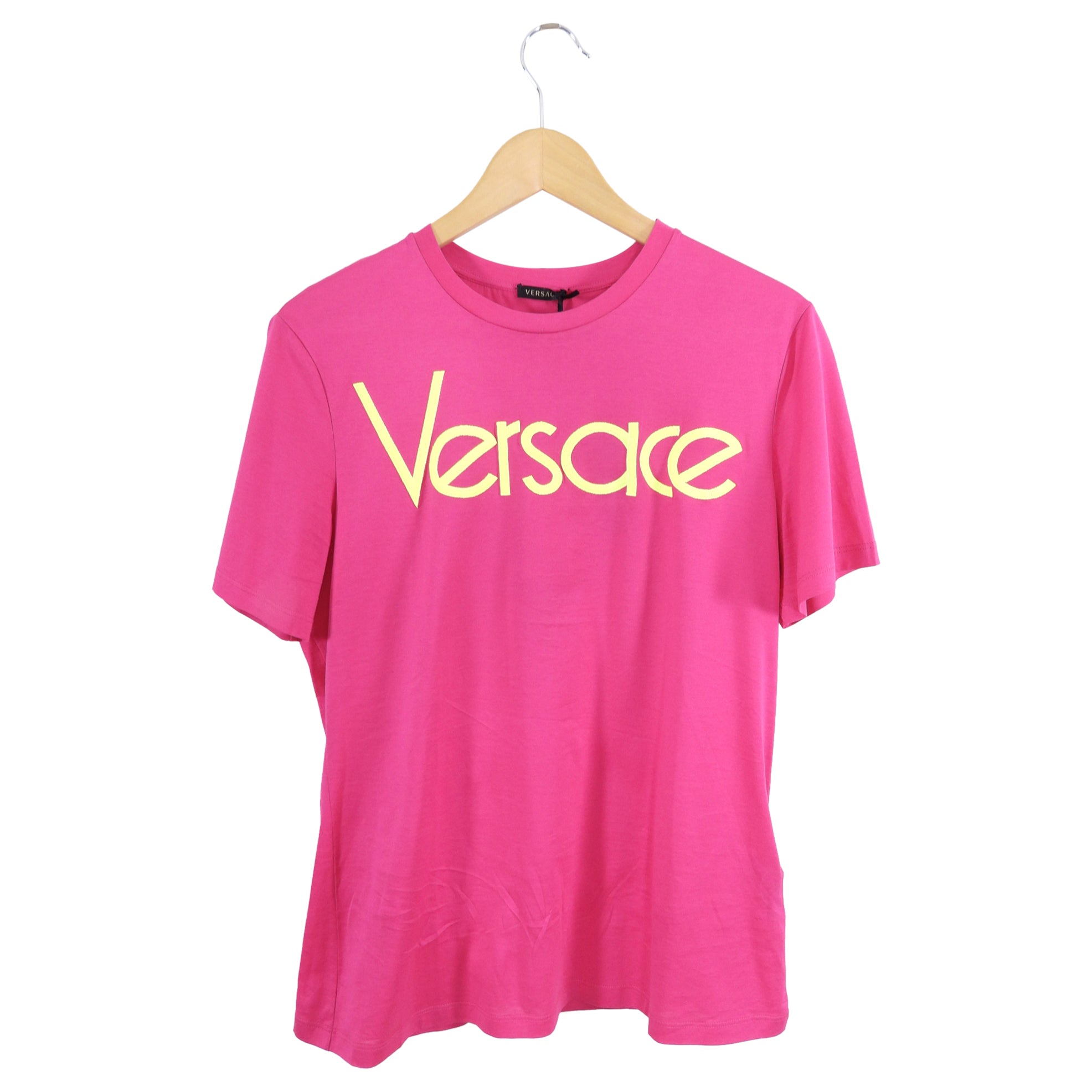 Versace Pink and Neon Yellow Logo T-Shirt