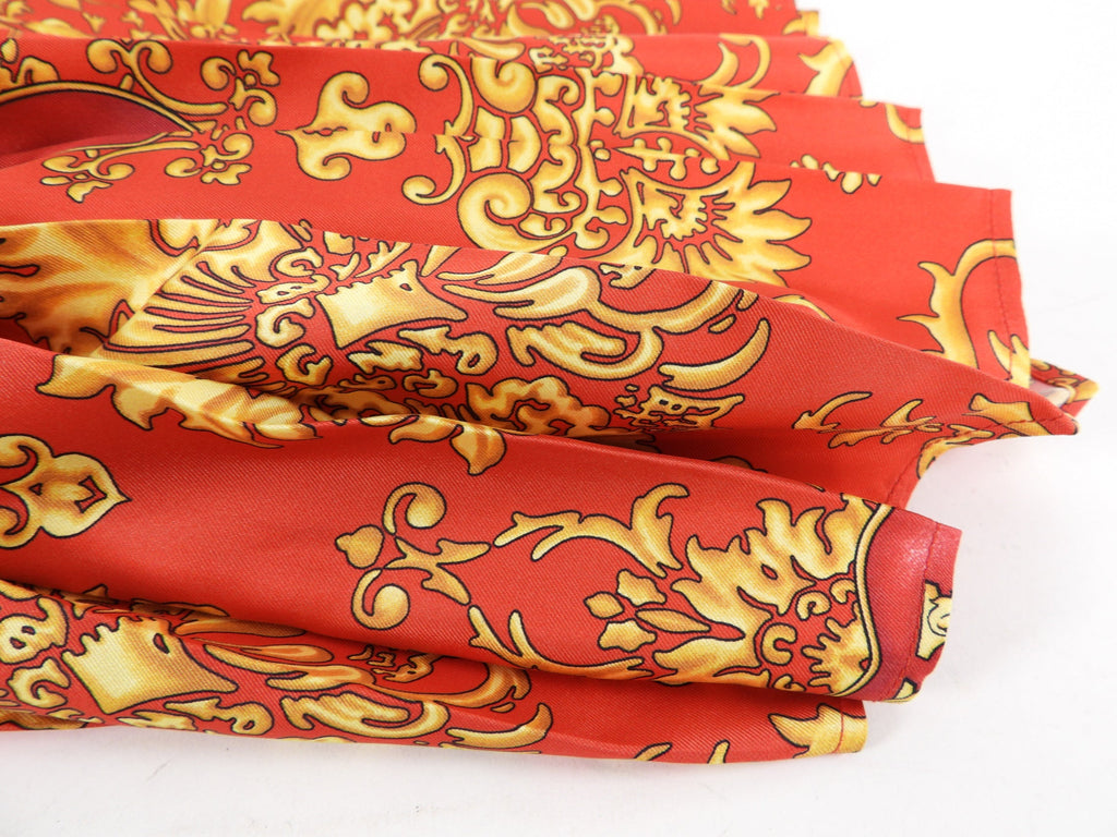 Versace Red and Gold Barocco Print Silk Pleat Mini Skirt - IT42 / 6