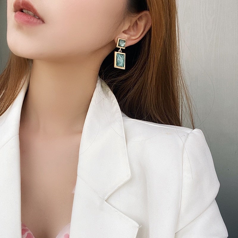 Vintage Emerald Green Drop Earrings
