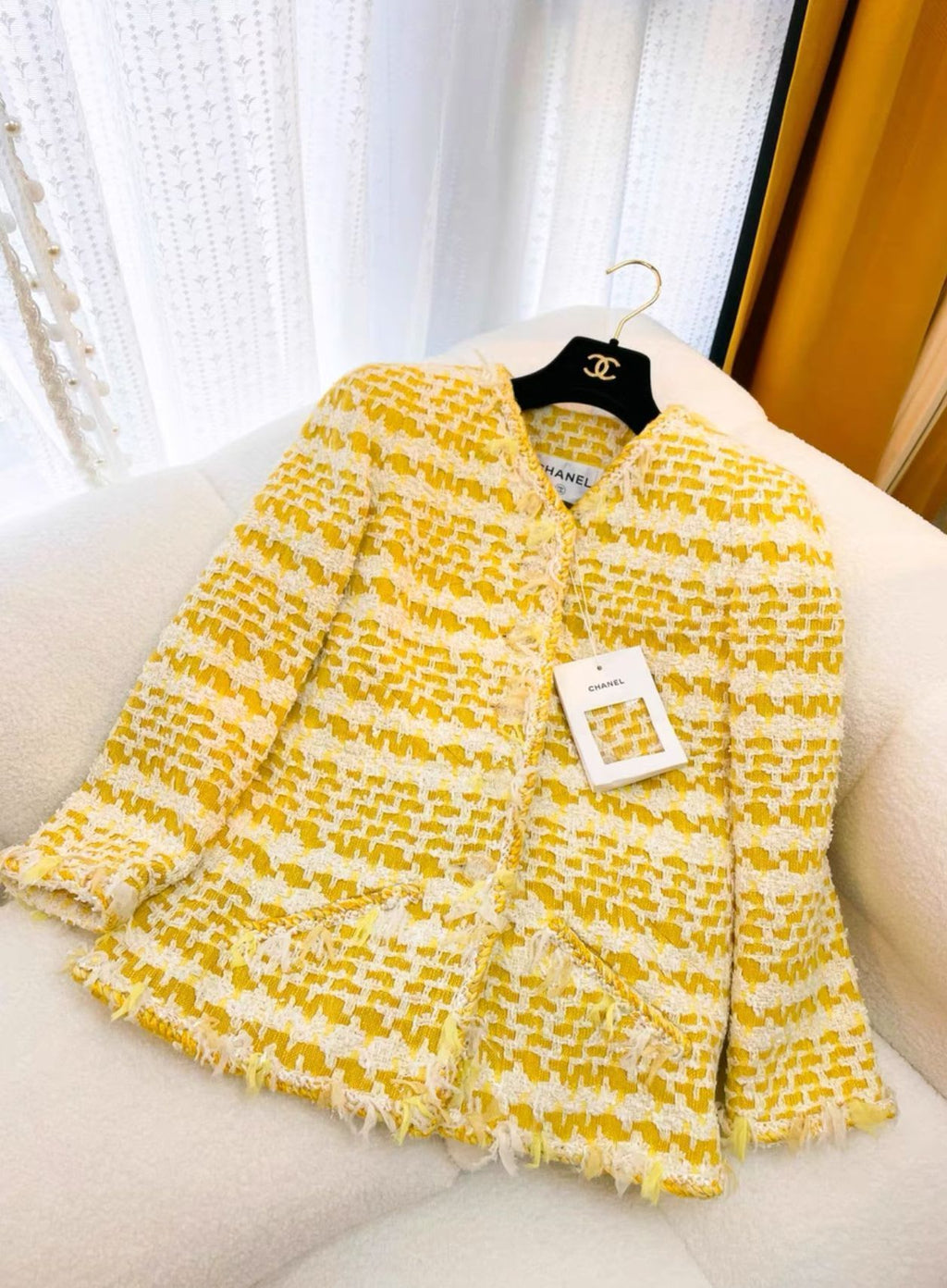 Chanel yellow woven coat