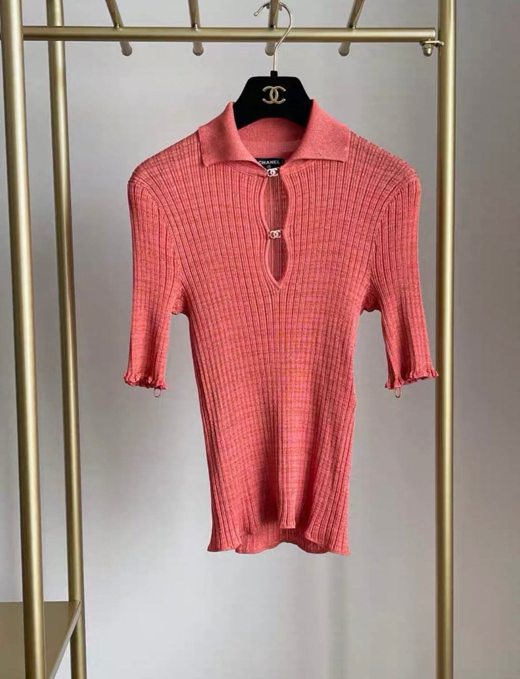 Chanel 22SS  orange red knitted top fr38