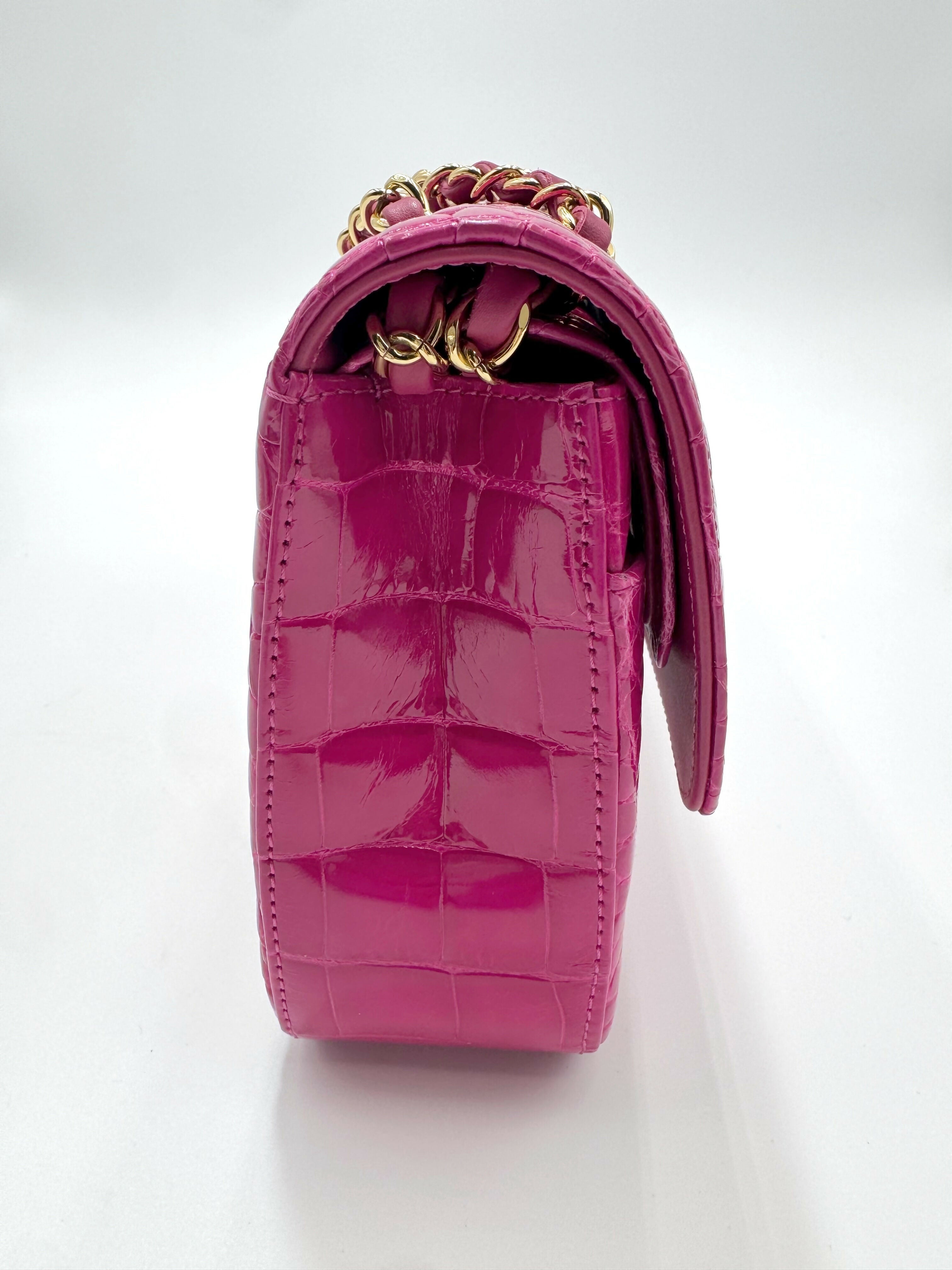 Chanel Vintage Medium Pink Crocodile Flap Bag