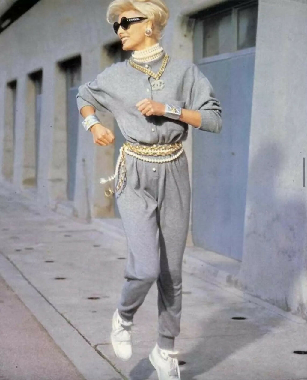 Rare Chanel F/W 1991 Grey White Pearl CC Cashmere Linda 91A Jumpsuit