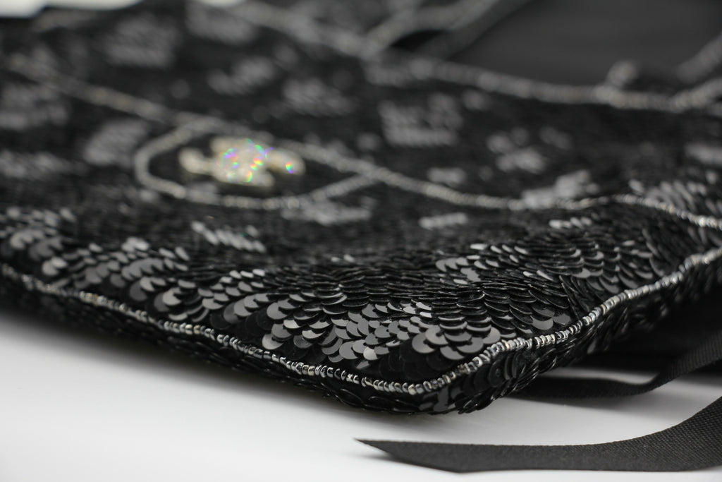 Chanel Coco Mark Metallic Black Sequin Tote Bag