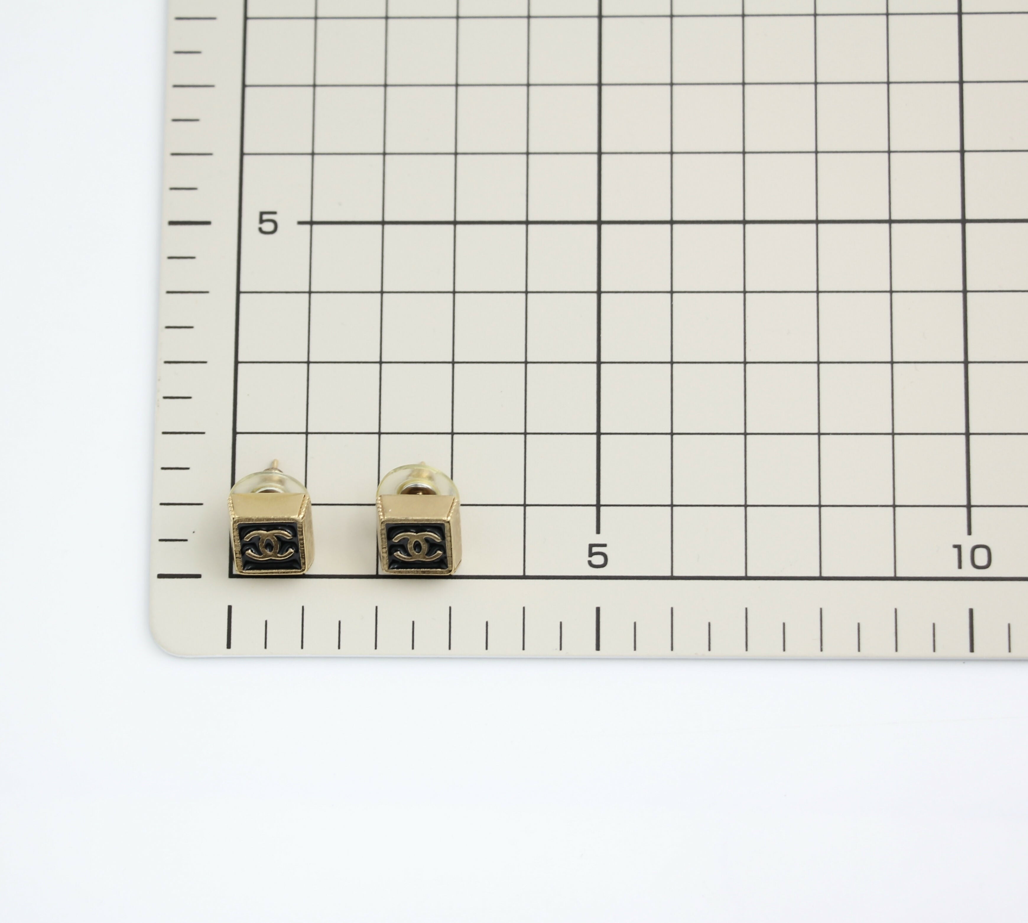 Chanel Vintage 03P Metal Square Black Stud Earrings