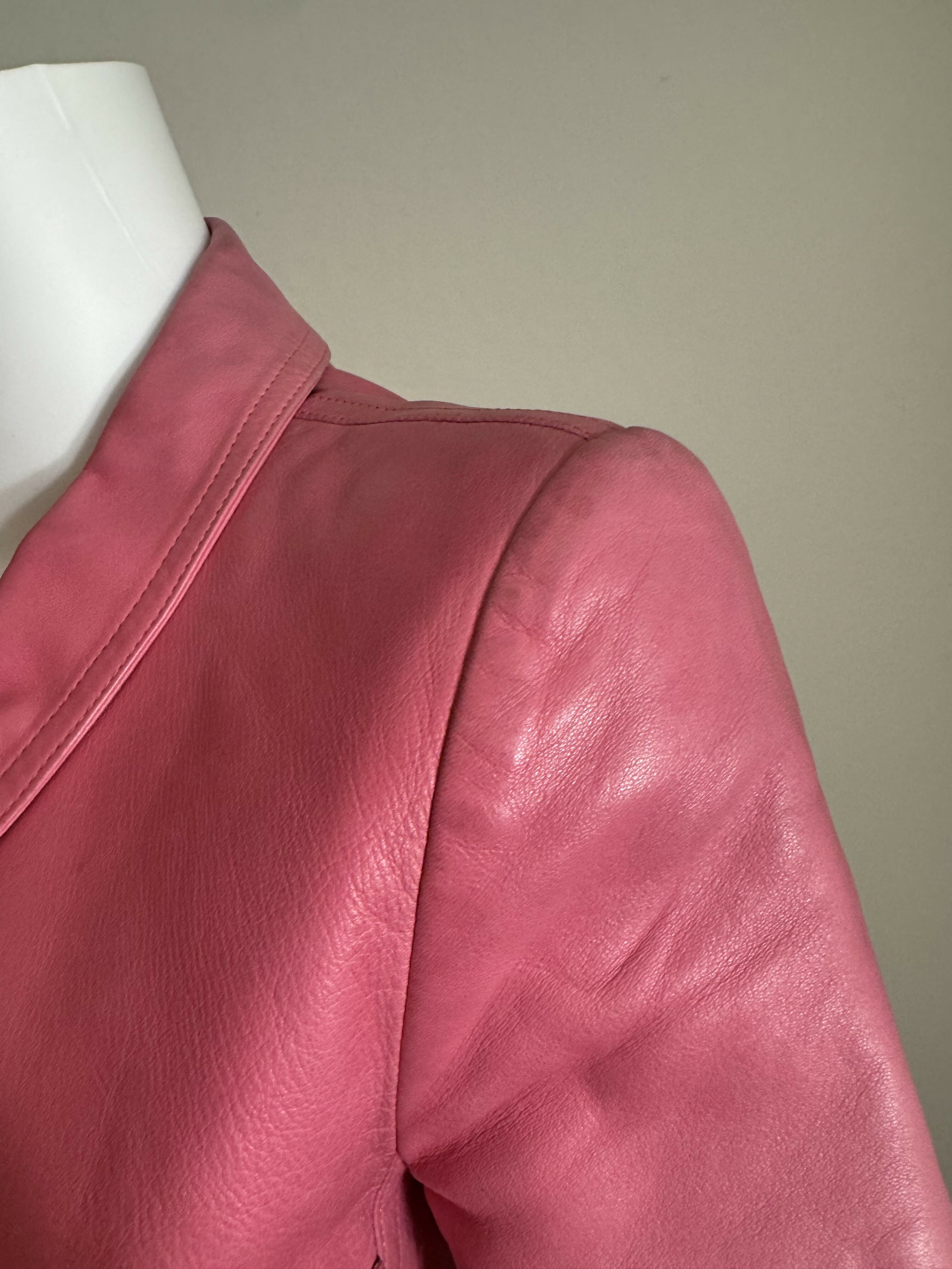 Chanel Vintage 1995 Barbie Pink Leather Cropped Jacket