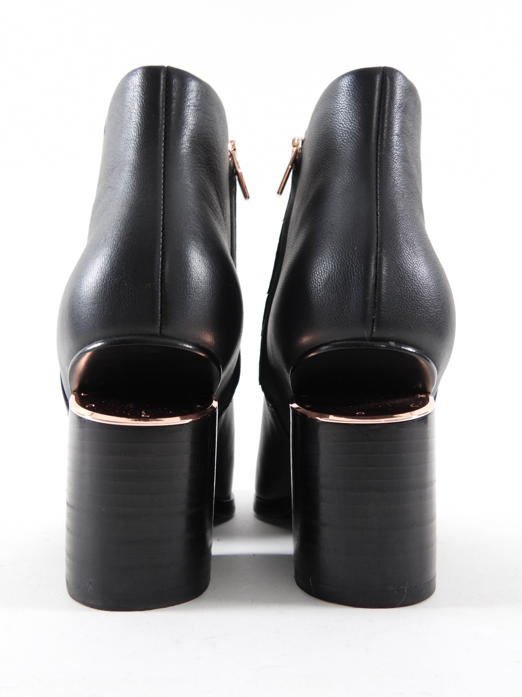 Alexander Wang Black Leather Gabi Block Heel Ankle Boots - 37